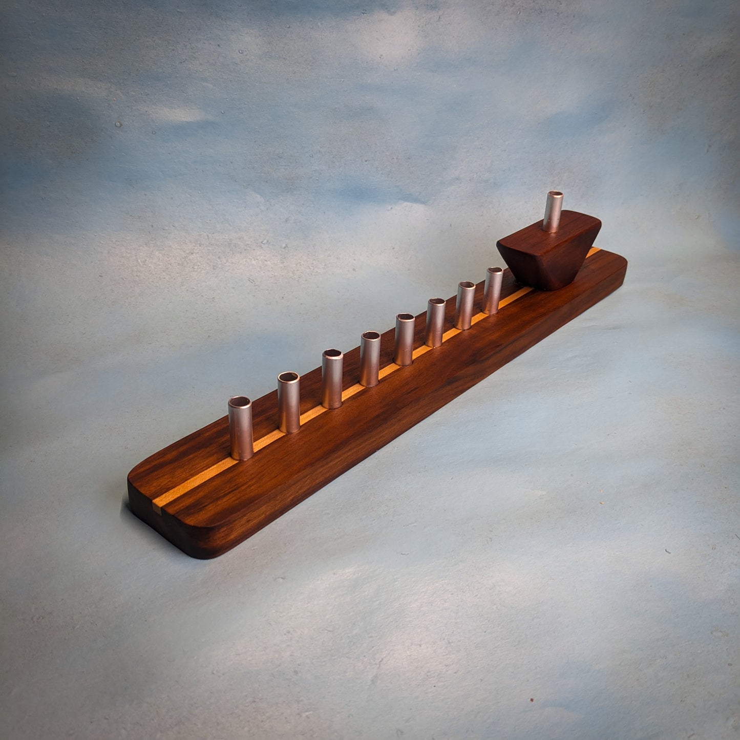 Wood Hanukkiah (walnut with maple stripe)