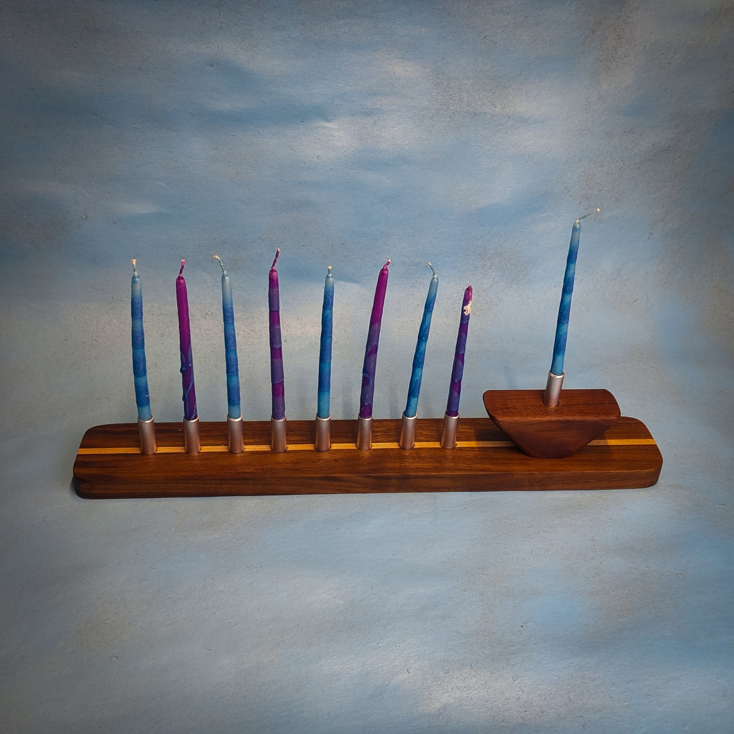 Wood Hanukkiah (walnut with maple stripe)