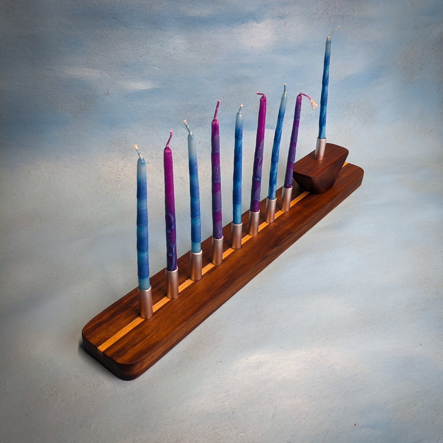 Wood Hanukkiah (walnut with maple stripe)