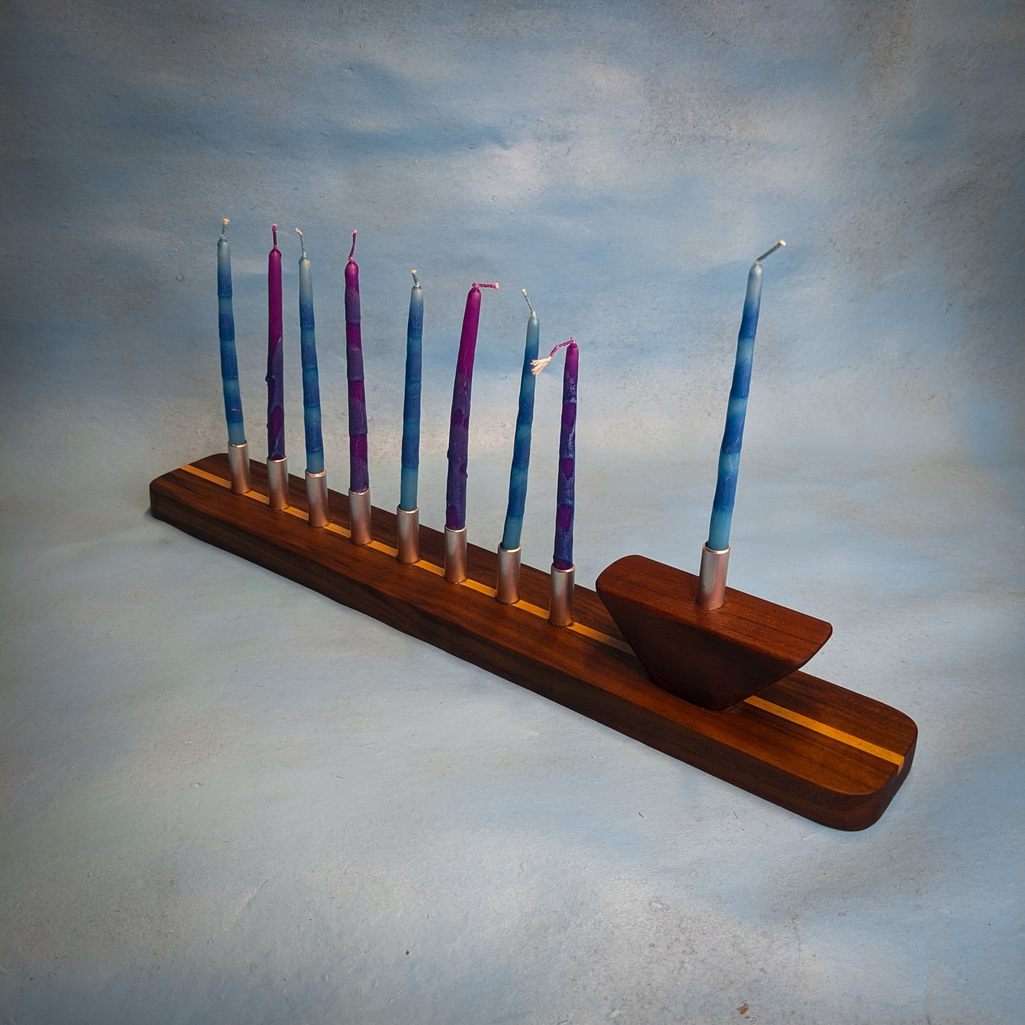 Wood Hanukkiah (walnut with maple stripe)