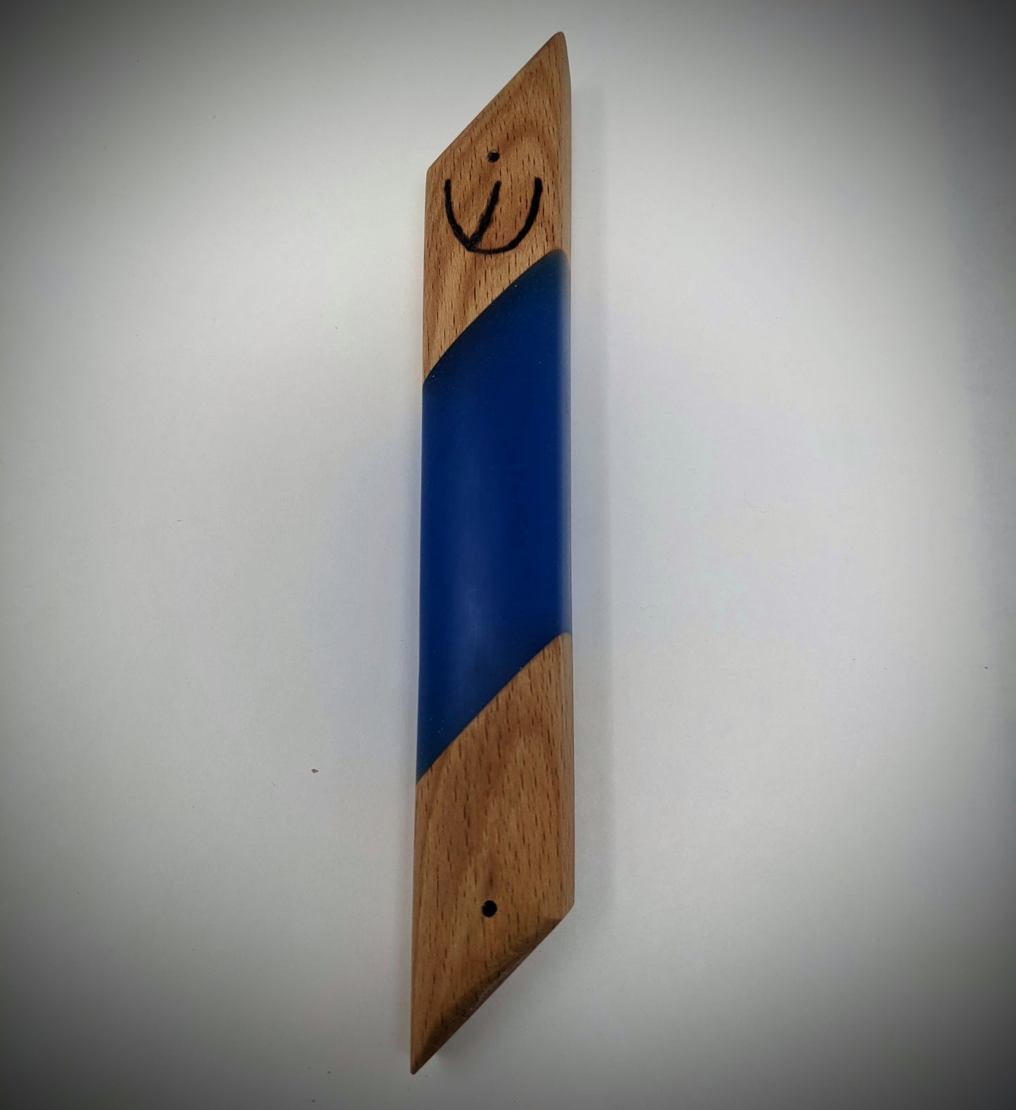 Bright Blue Diagonal Wood and Resin Mezuzah