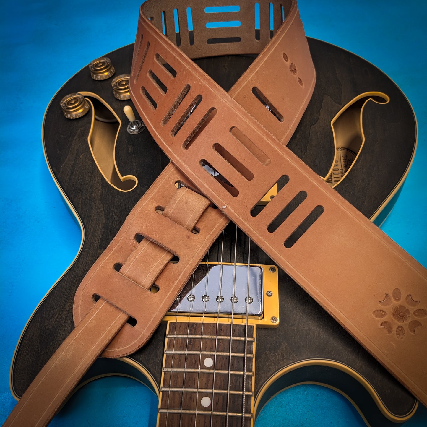 Patterned Holes Leather Guitar Strap