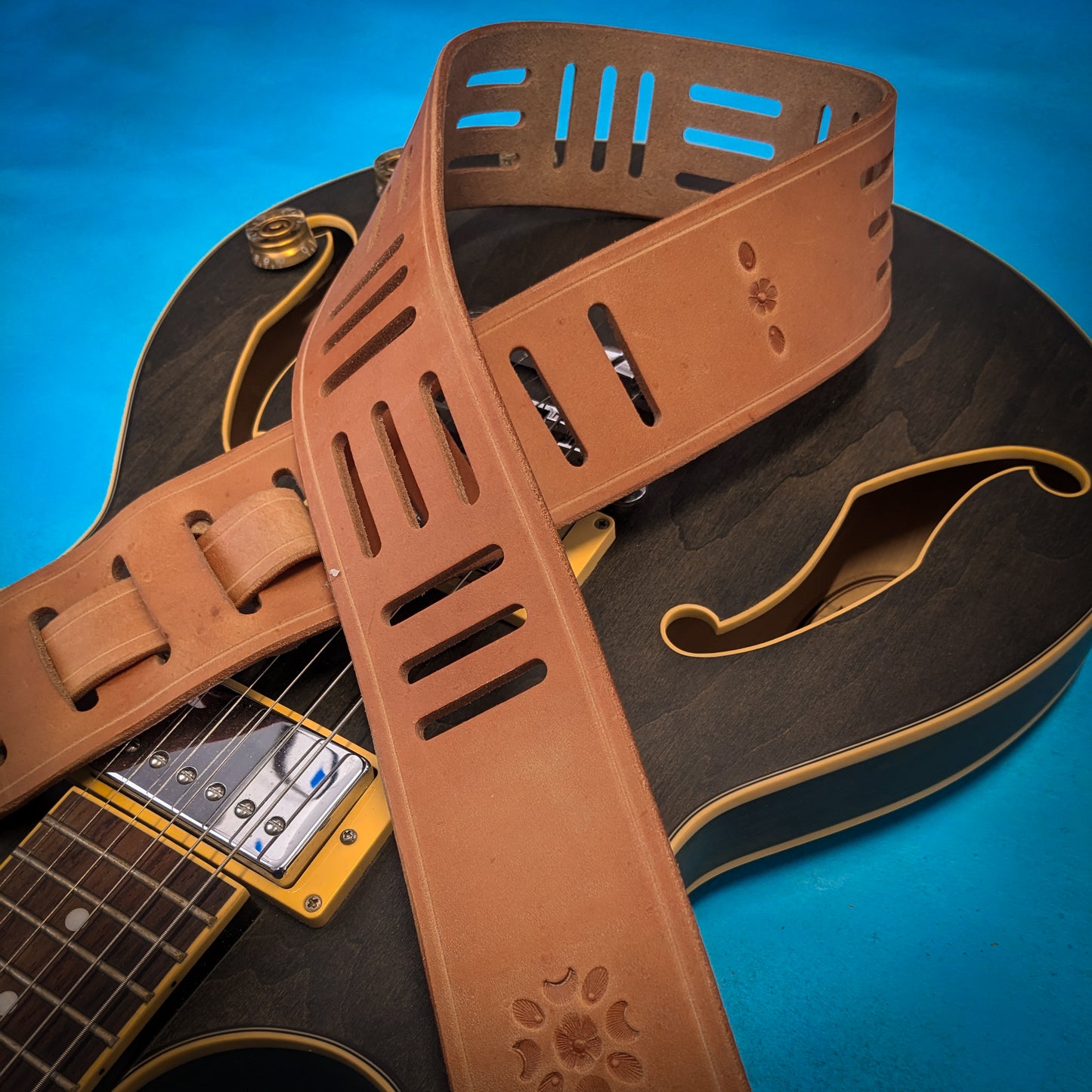 Patterned Holes Leather Guitar Strap