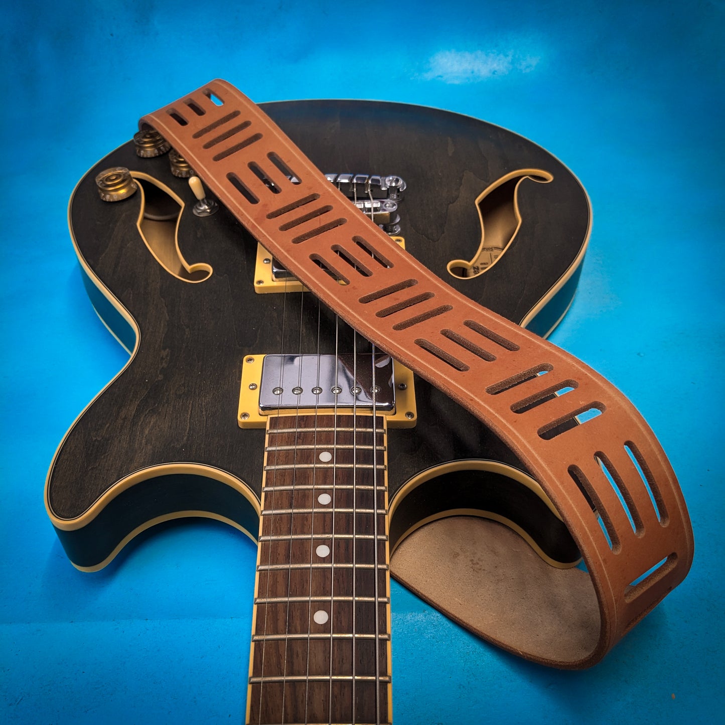 Patterned Holes Leather Guitar Strap