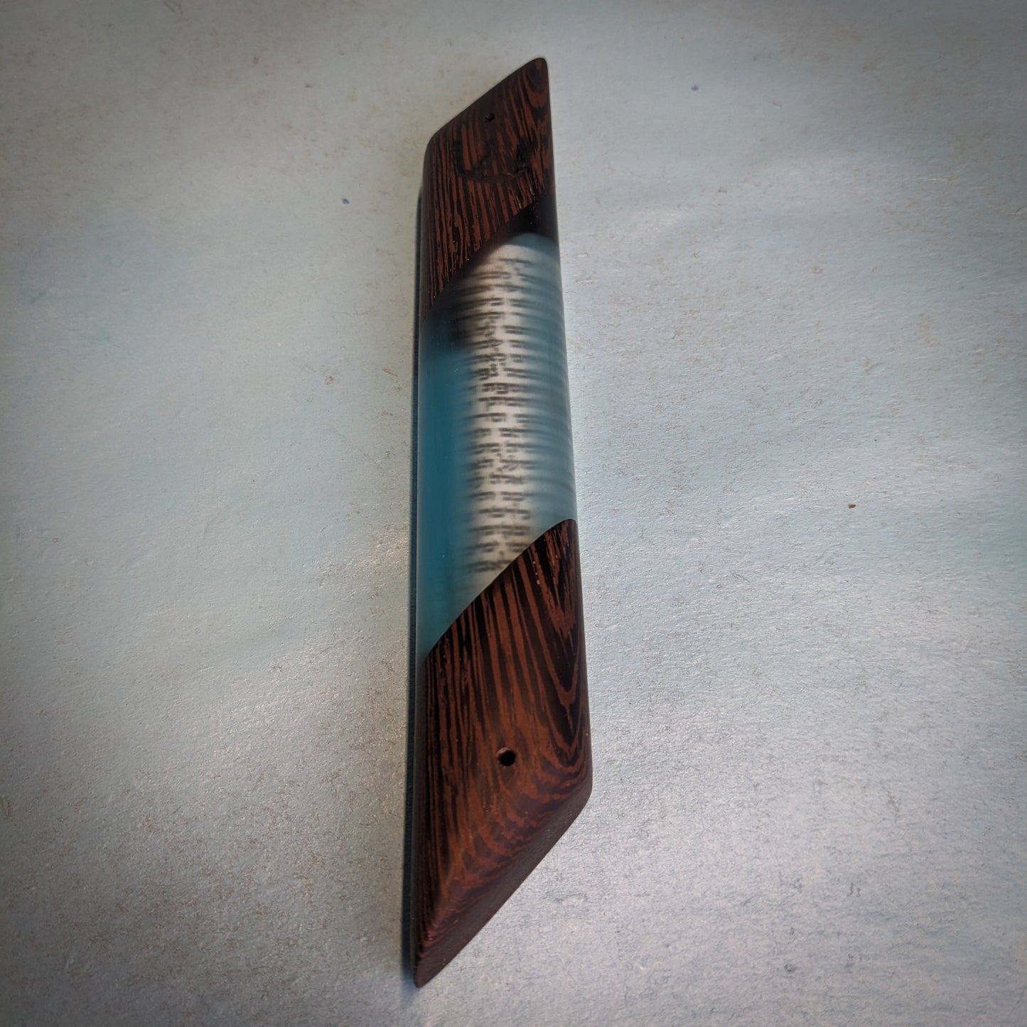 Blue Diagonal Wood and Resin Window Mezuzah