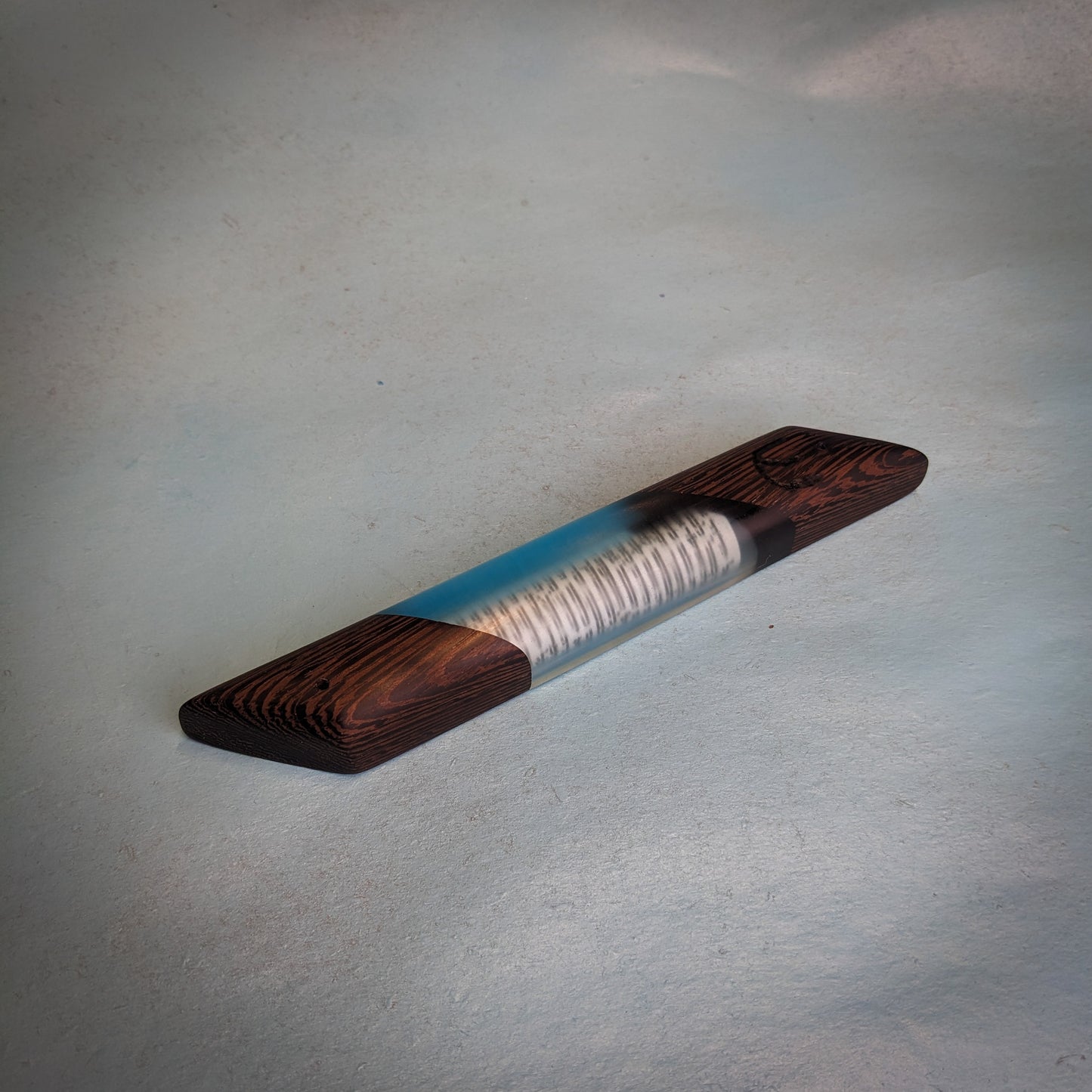 Blue Diagonal Wood and Resin Window Mezuzah