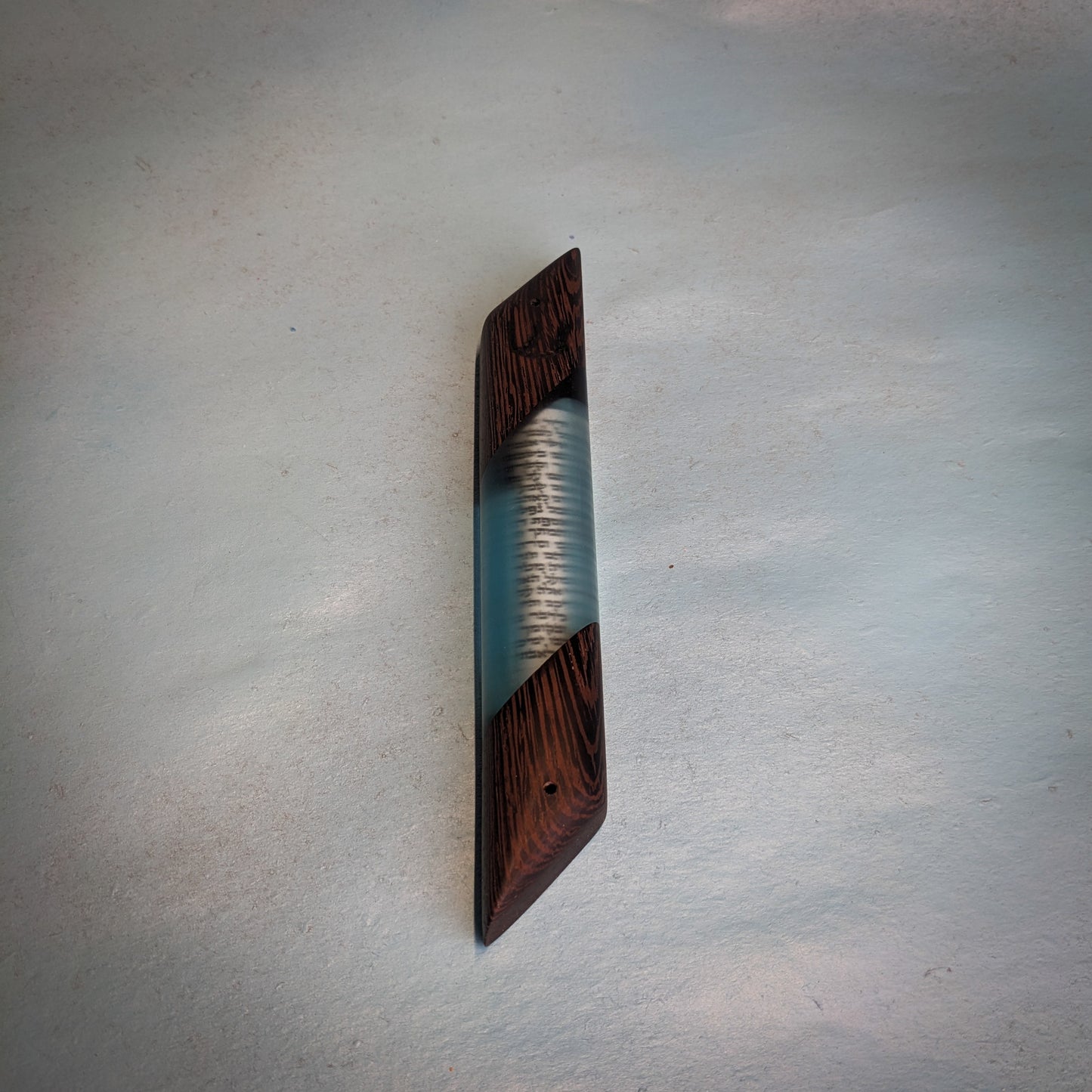 Blue Diagonal Wood and Resin Window Mezuzah