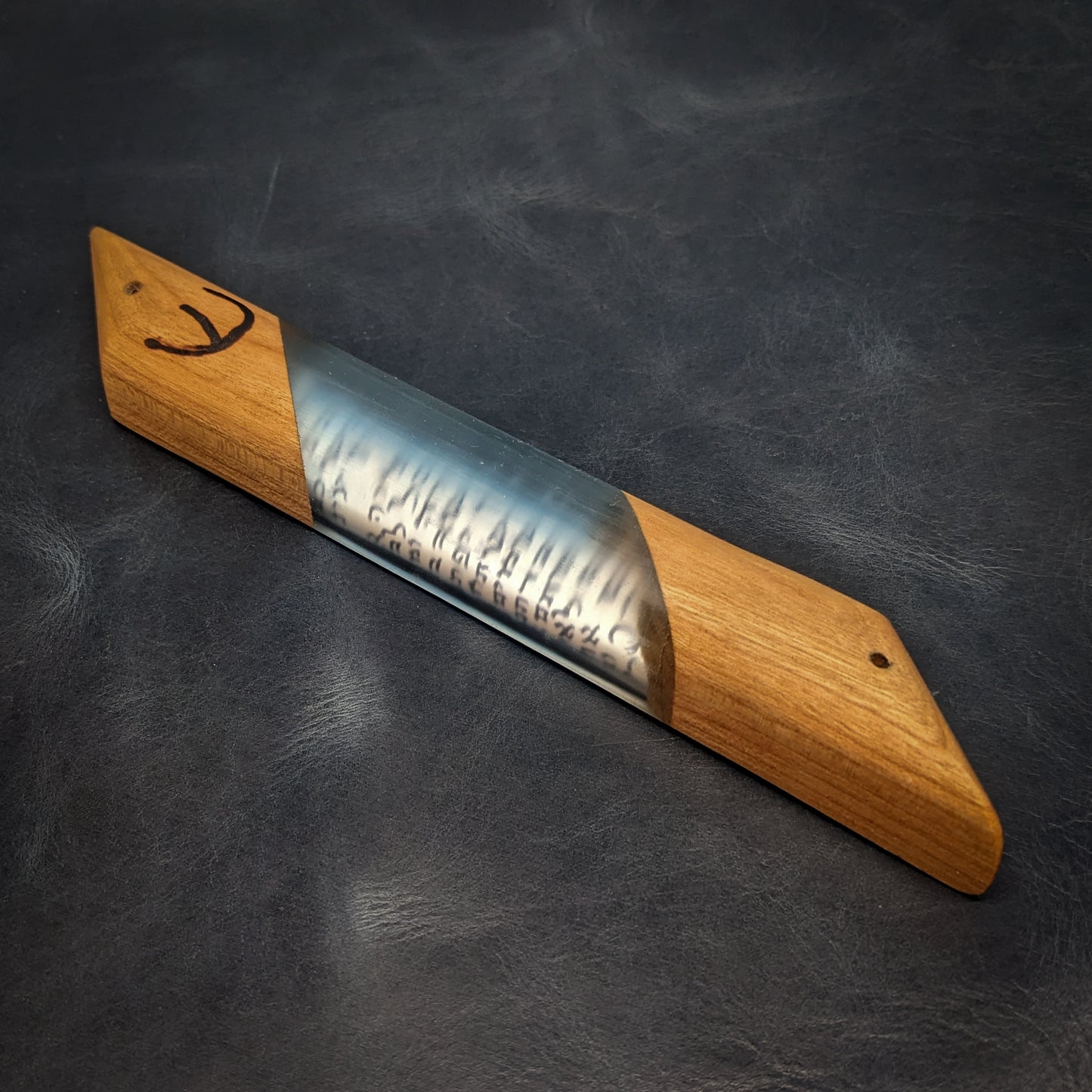Light Blue Cherry Wood and Resin Window Mezuzah