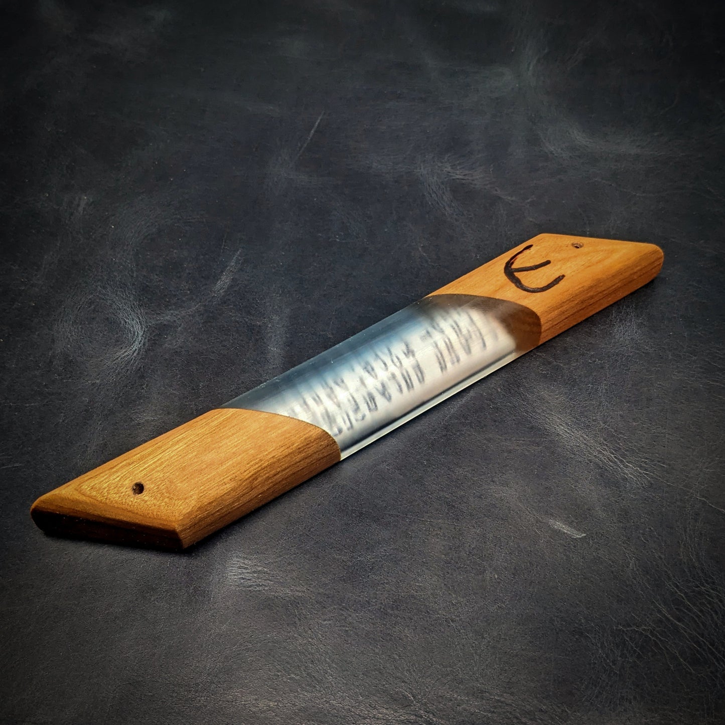 Light Blue Cherry Wood and Resin Window Mezuzah