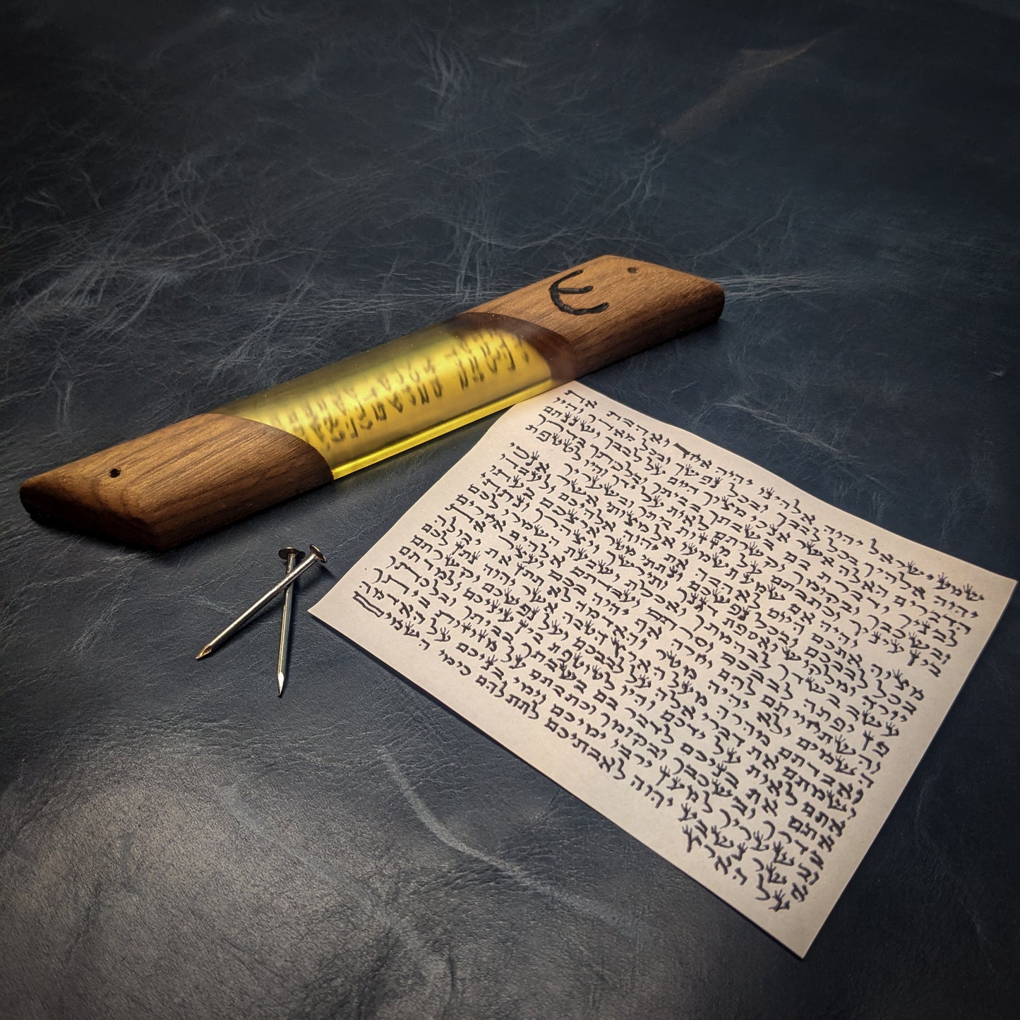 Yellow Walnut Wood and Resin Window Mezuzah