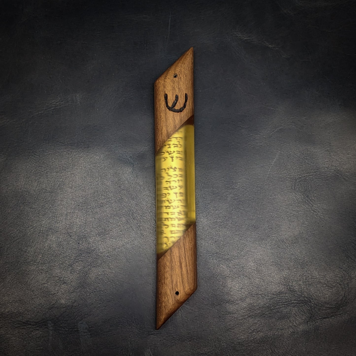 Yellow Walnut Wood and Resin Window Mezuzah