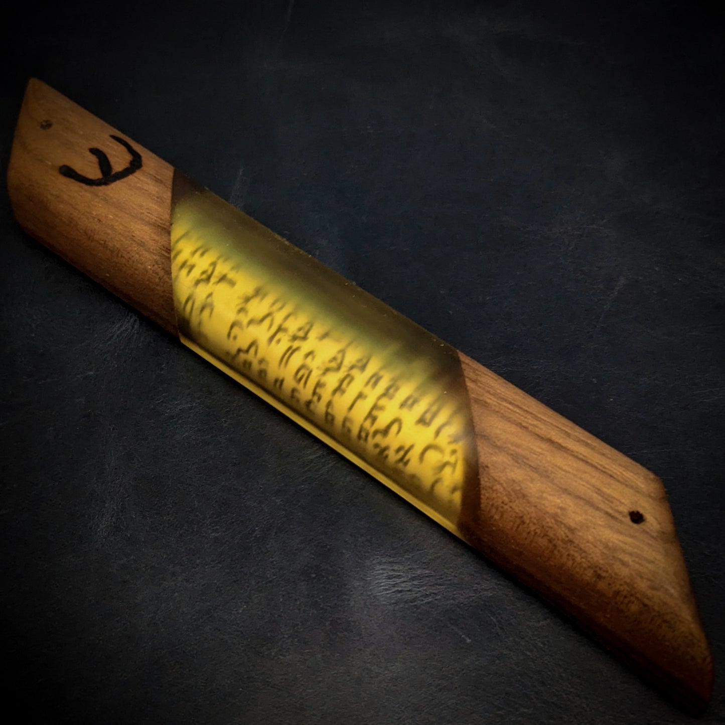 Yellow Walnut Wood and Resin Window Mezuzah