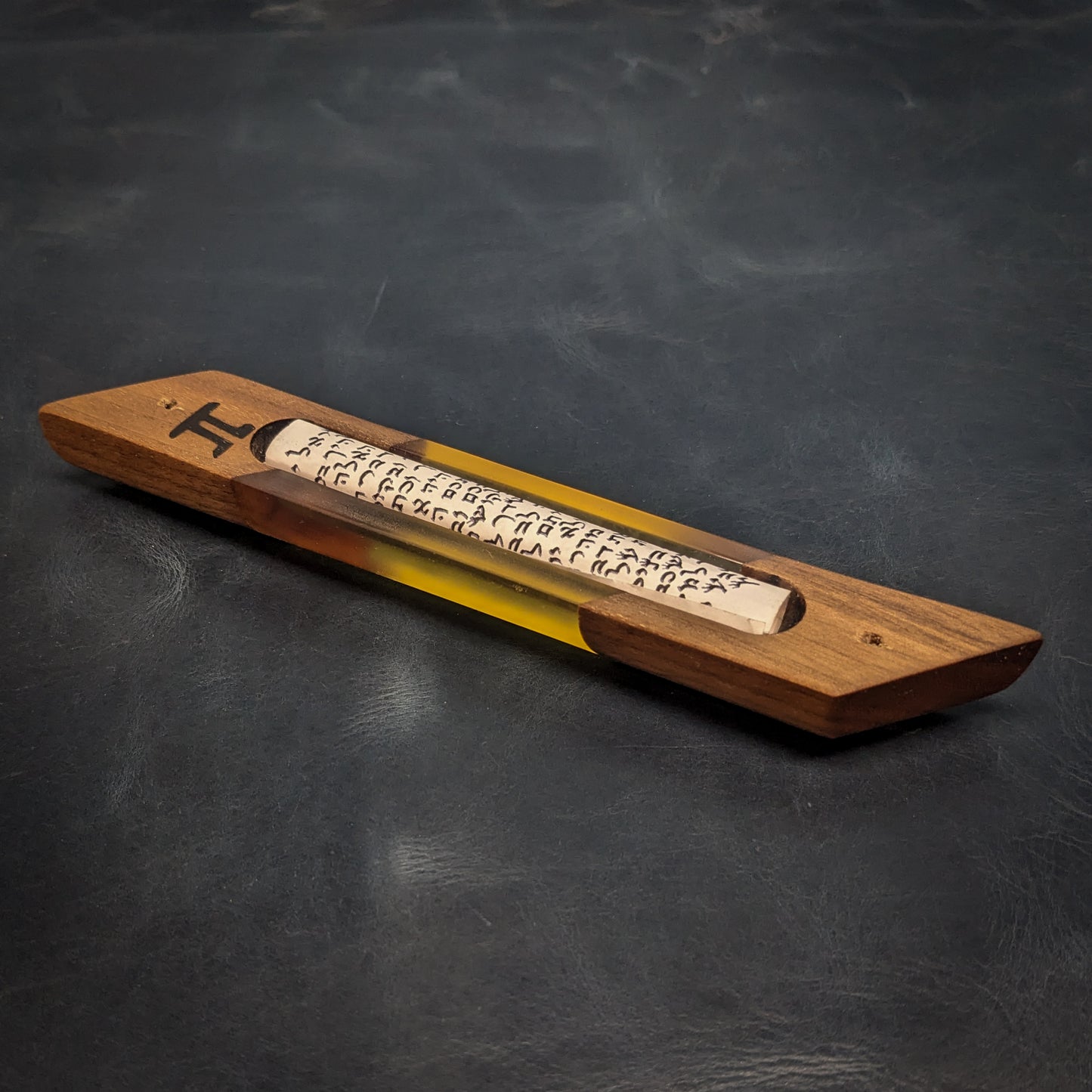 Yellow Walnut Wood and Resin Window Mezuzah