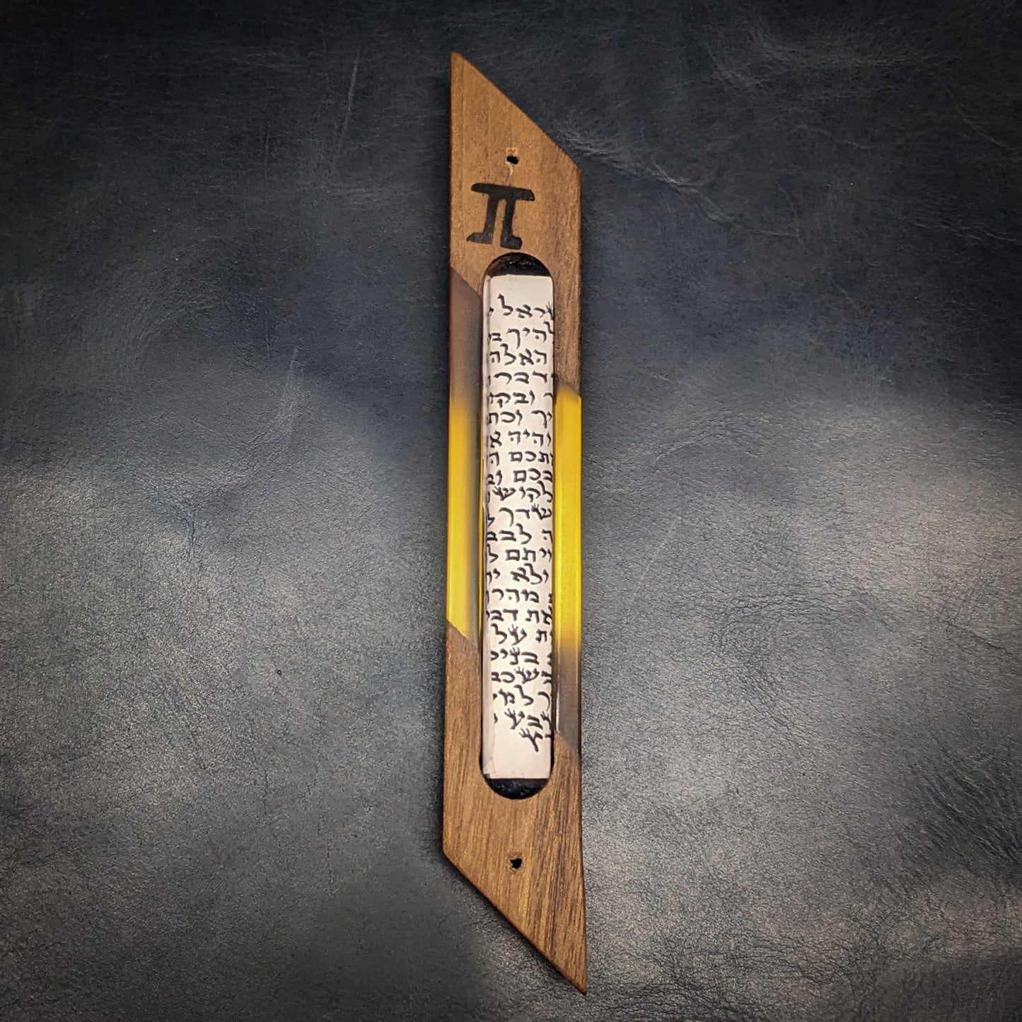 Yellow Walnut Wood and Resin Window Mezuzah