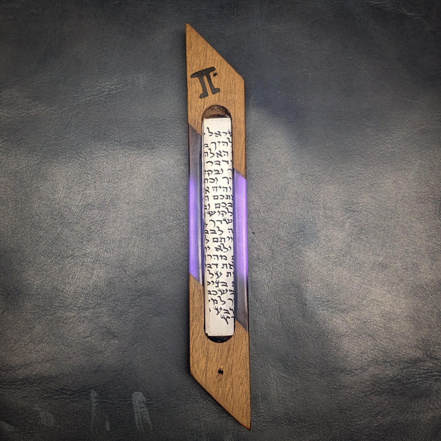 Purple Walnut Wood and Resin Window Mezuzah