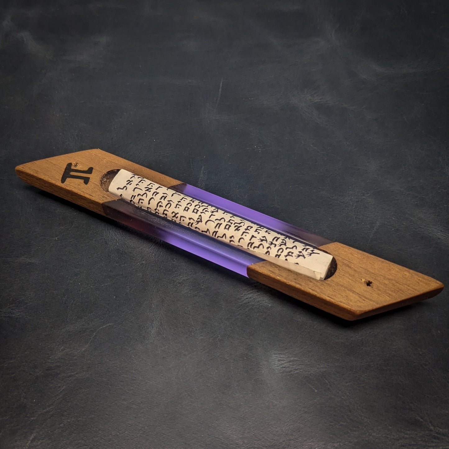 Purple Walnut Wood and Resin Window Mezuzah