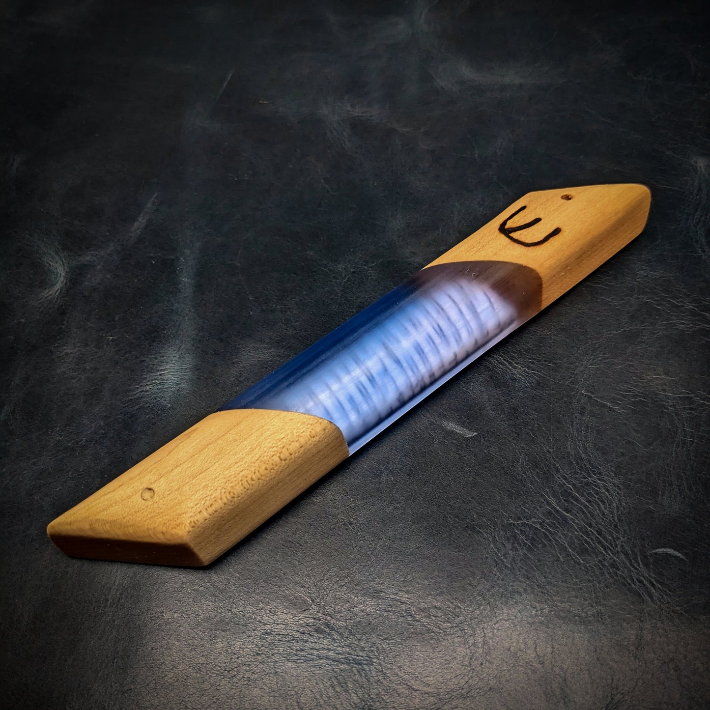 Maple and Blue Resin Window Mezuzah