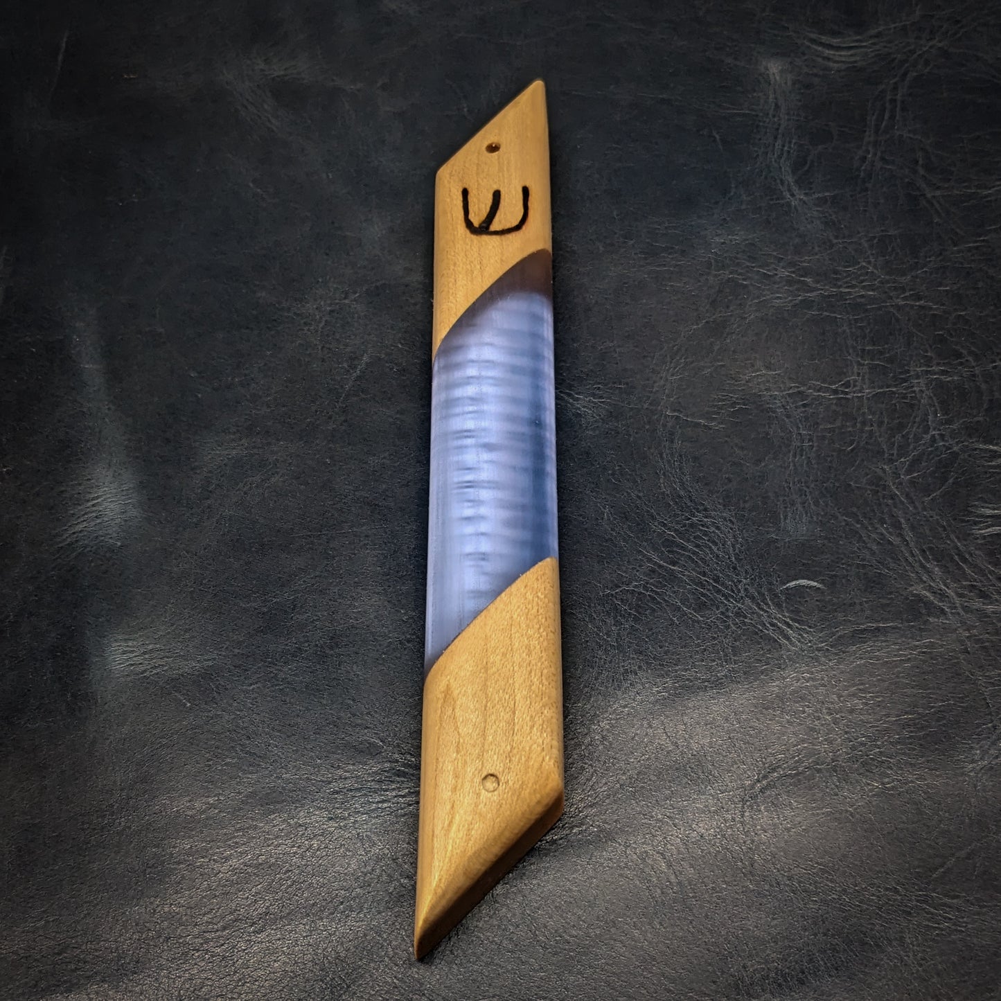 Maple and Blue Resin Window Mezuzah