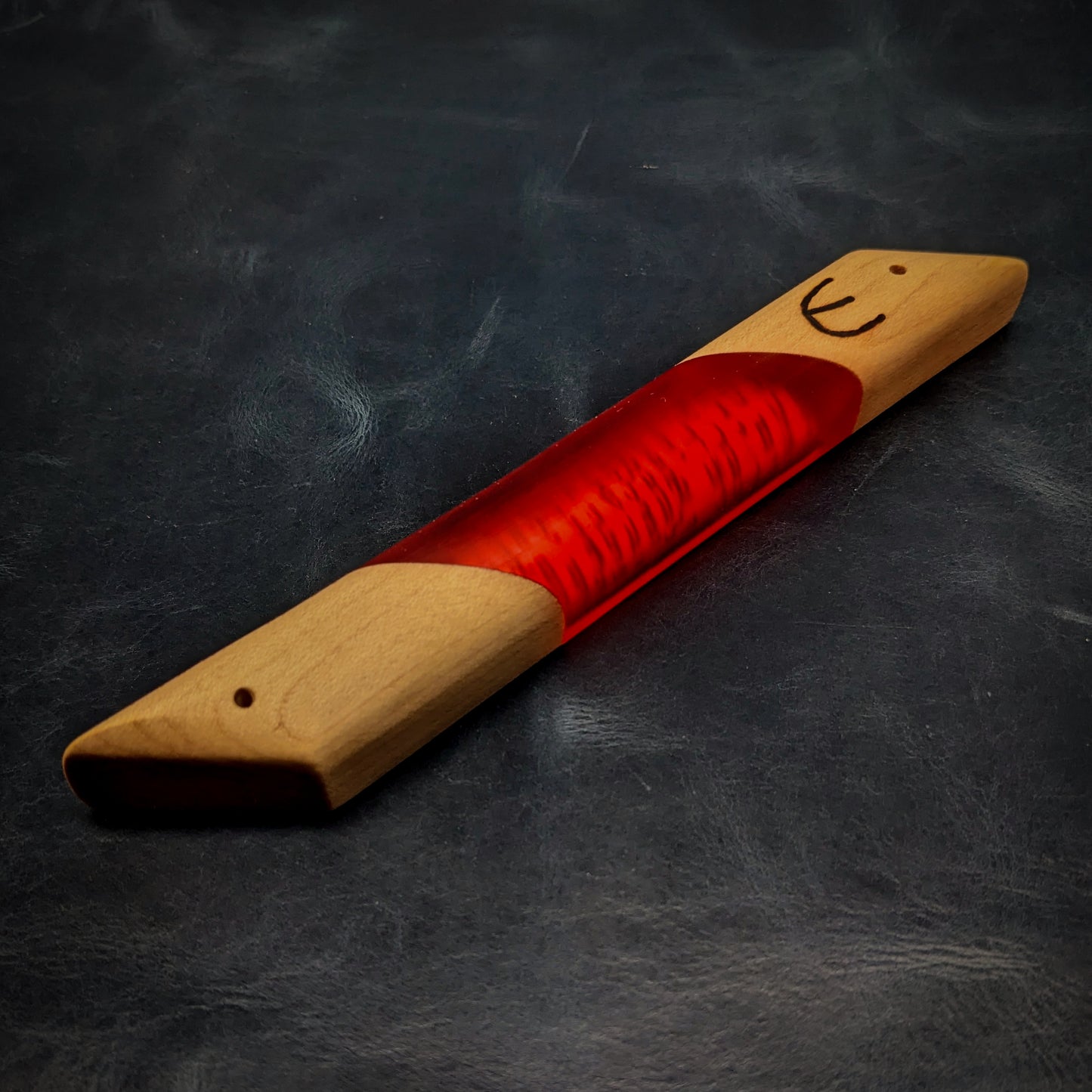 Maple and Red Resin Window Mezuzah