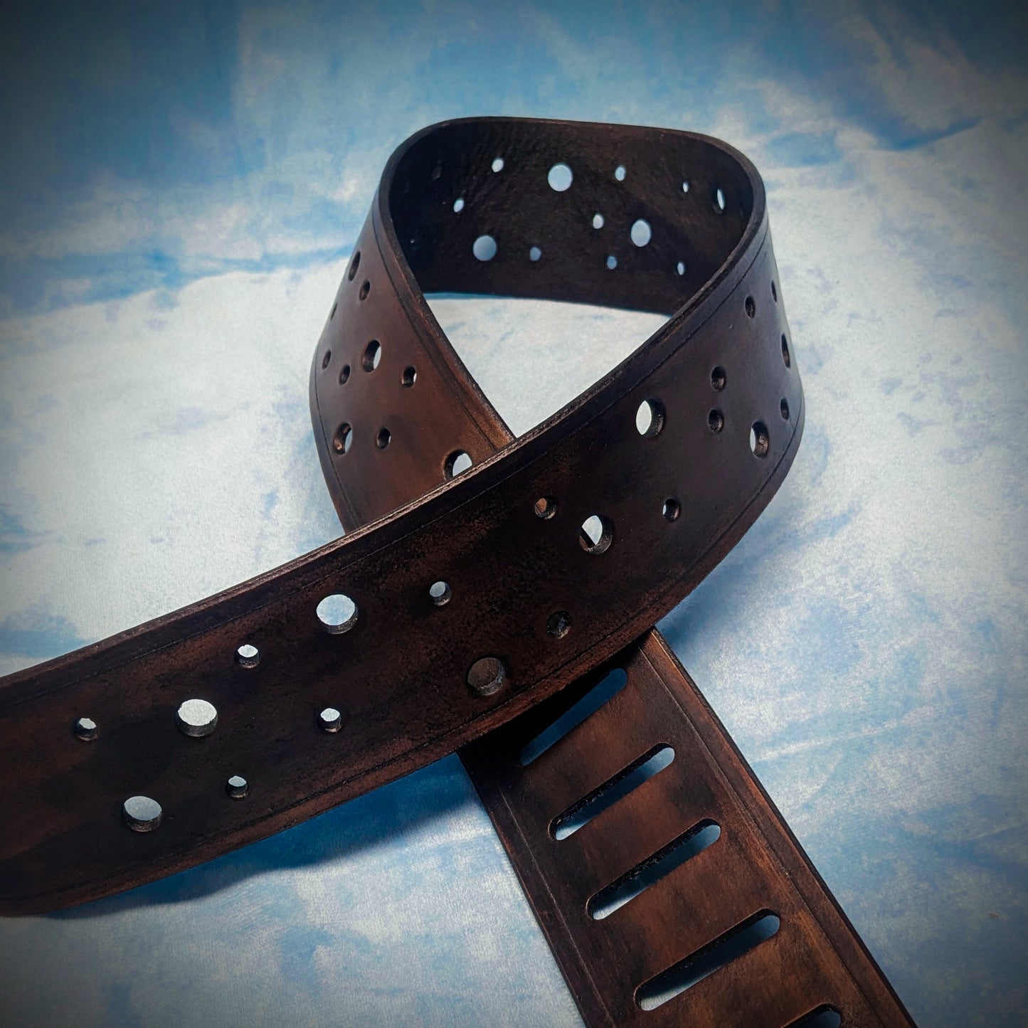 Dark Punched Leather Guitar Strap