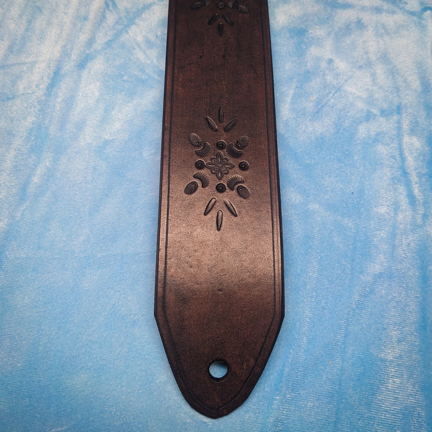 Dark Floral Tooled Leather Guitar Strap