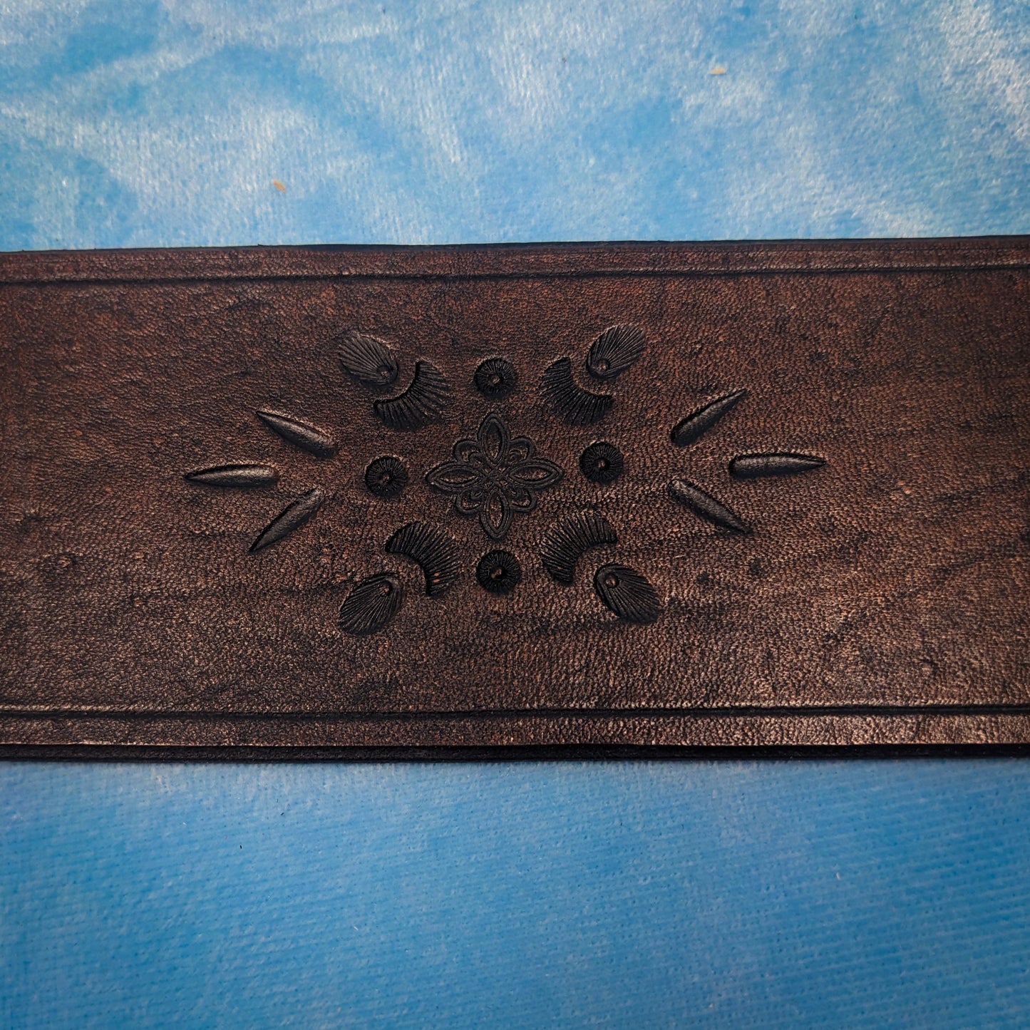 Dark Floral Tooled Leather Guitar Strap