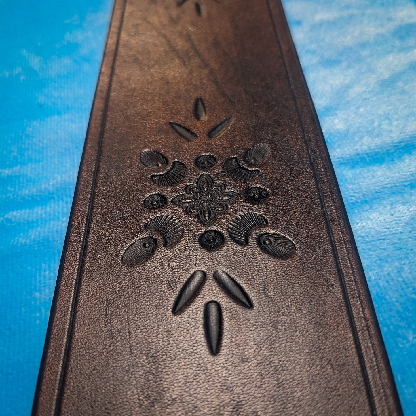 Dark Floral Tooled Leather Guitar Strap