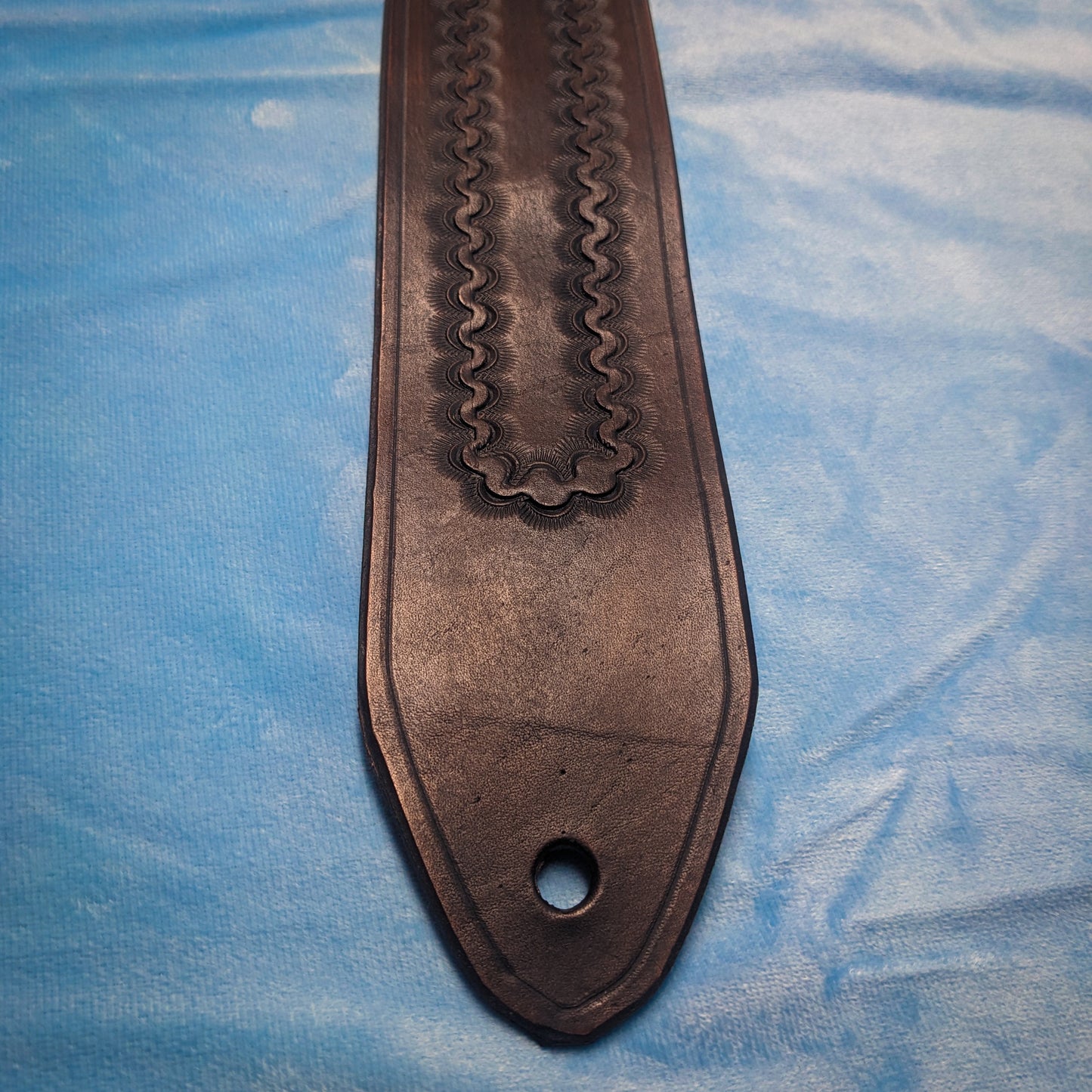 Dark Sunrise Tooled Leather Guitar Strap