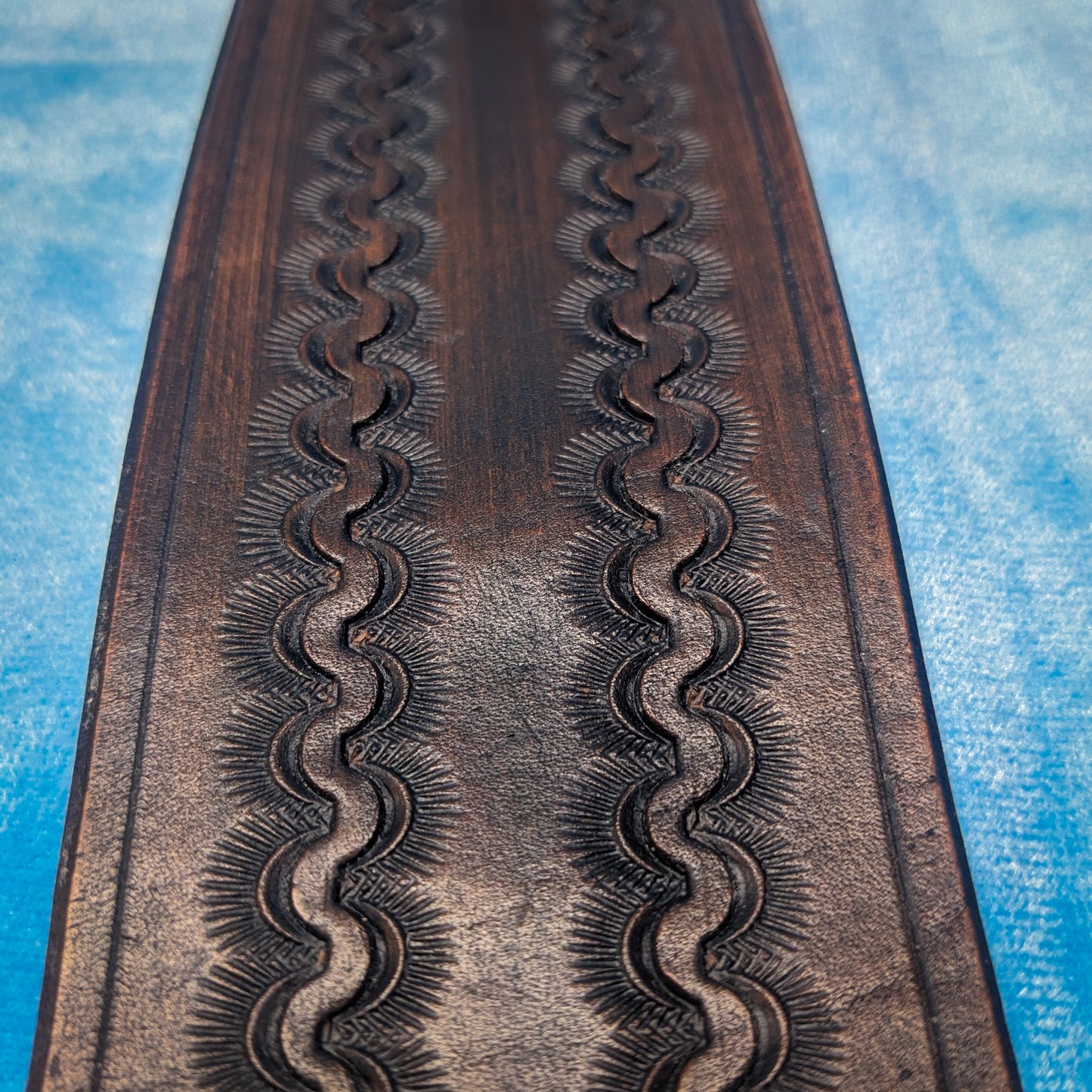 Dark Sunrise Tooled Leather Guitar Strap