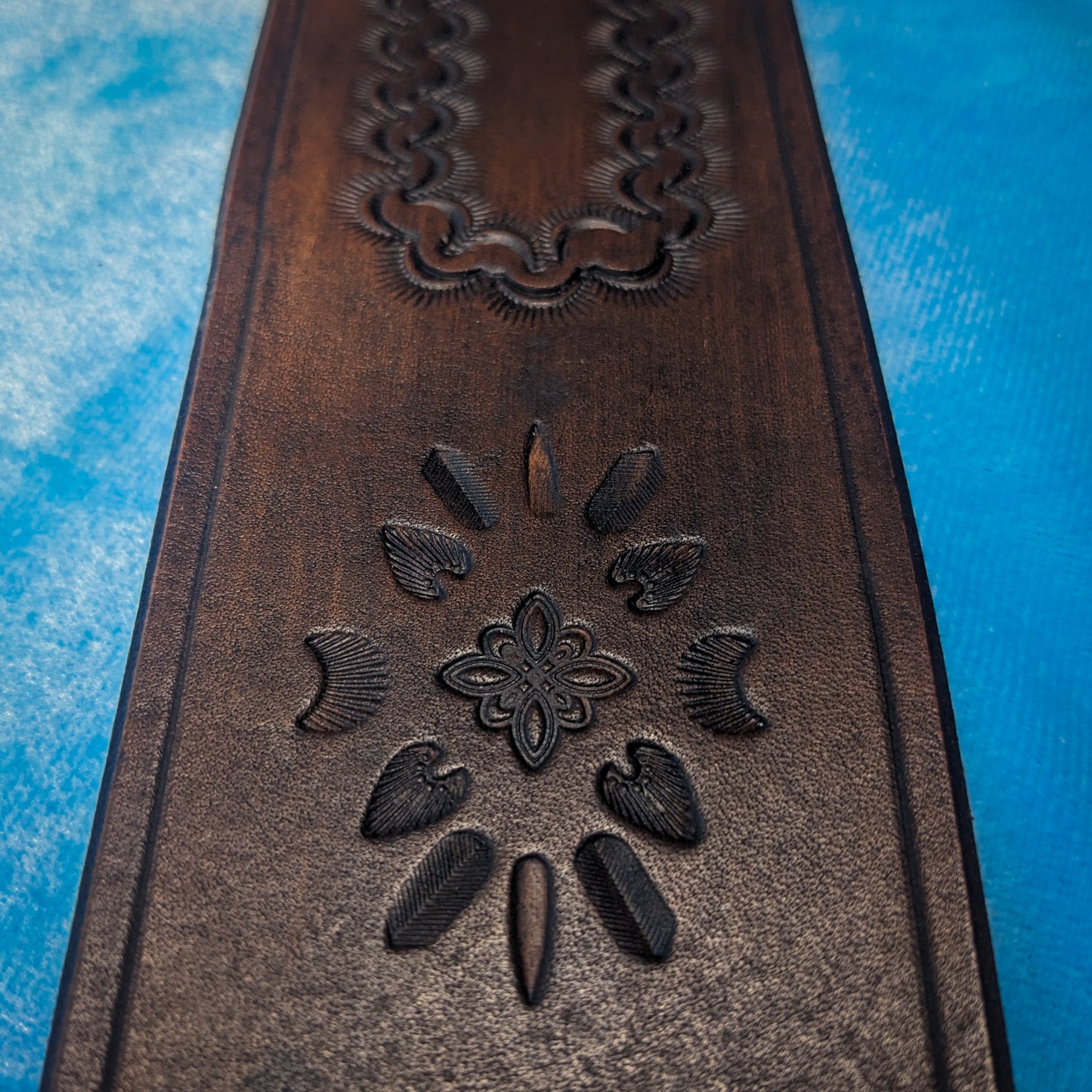 Dark Sunrise Tooled Leather Guitar Strap