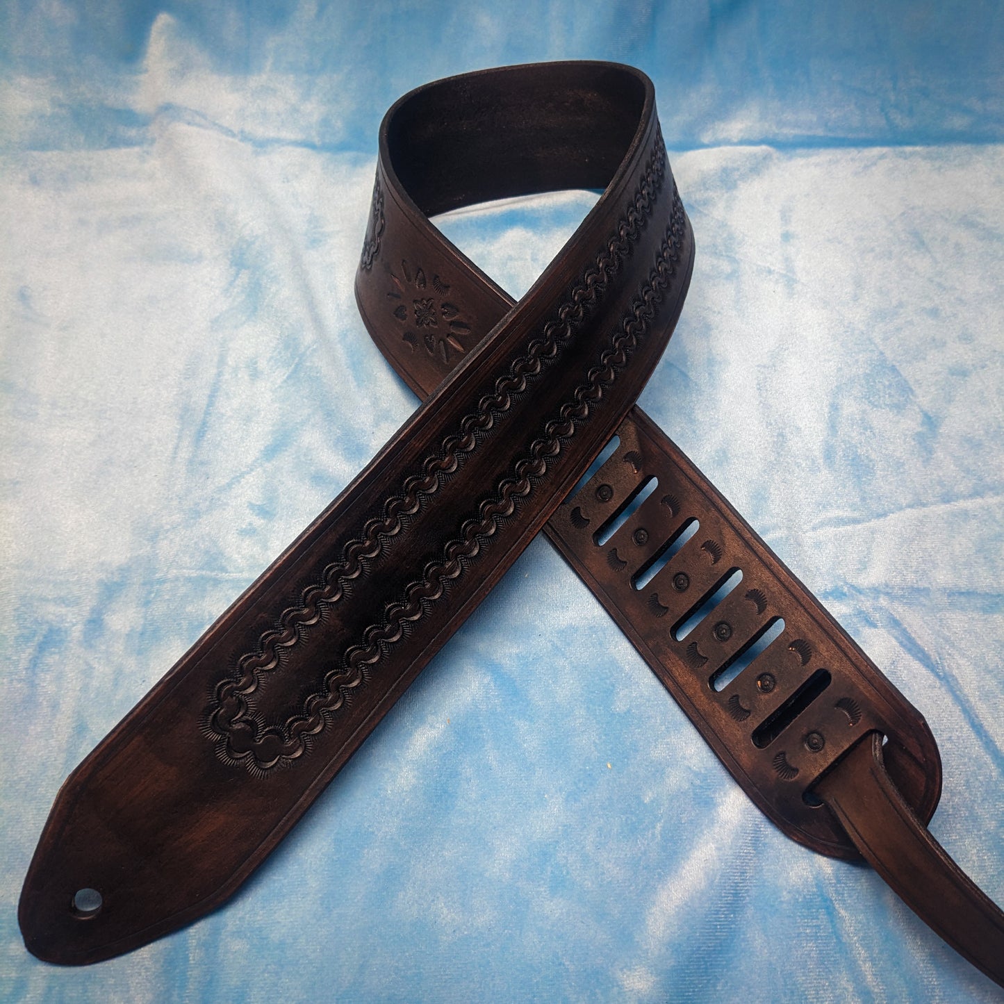 Dark Sunrise Tooled Leather Guitar Strap