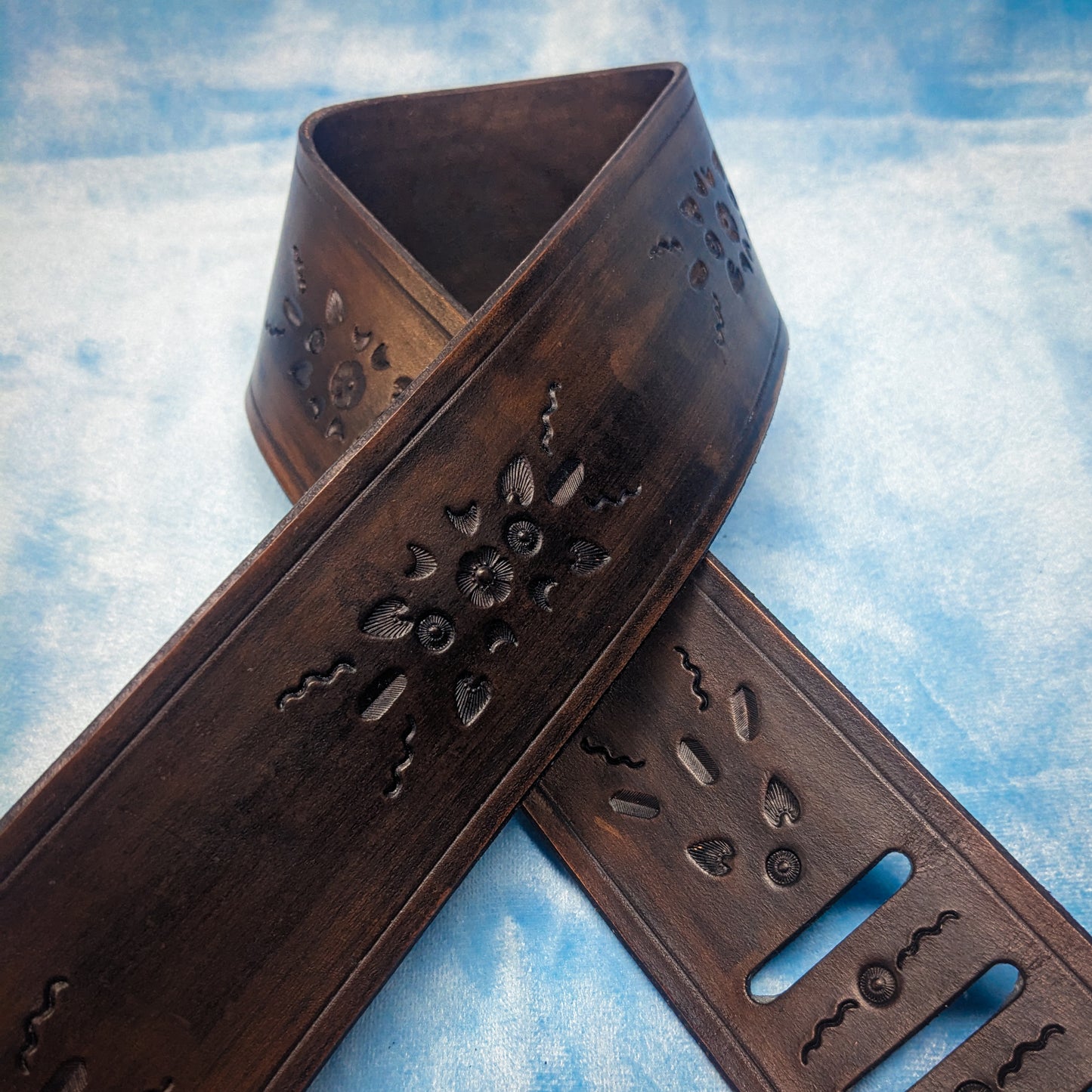 Dark Patterned Leather Guitar Strap