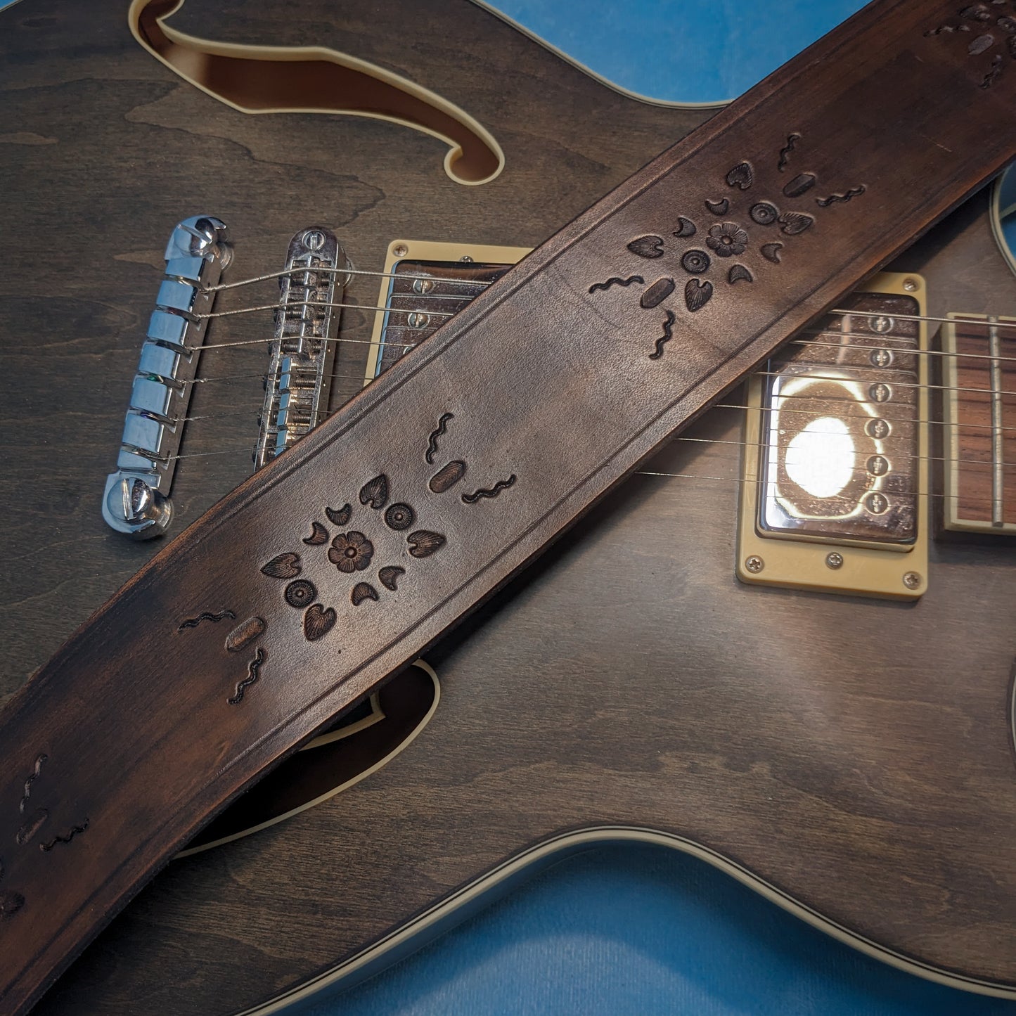 Dark Patterned Leather Guitar Strap