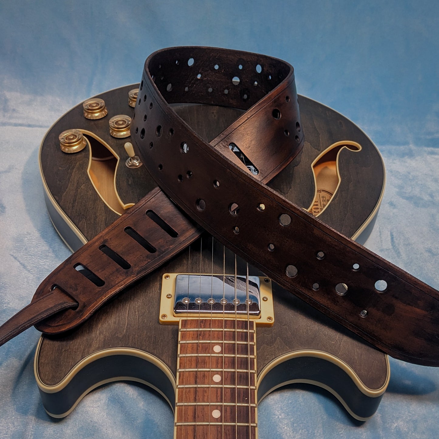 Dark Punched Leather Guitar Strap