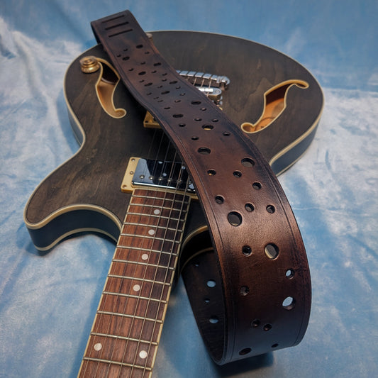 Dark Punched Leather Guitar Strap