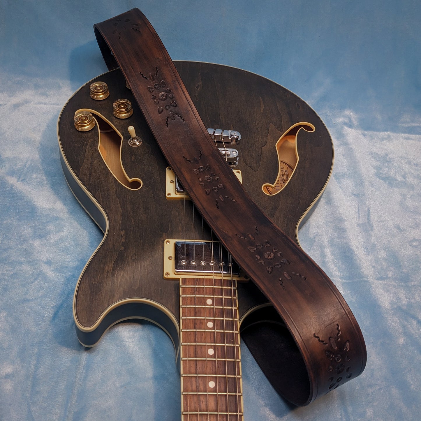 Dark Patterned Leather Guitar Strap