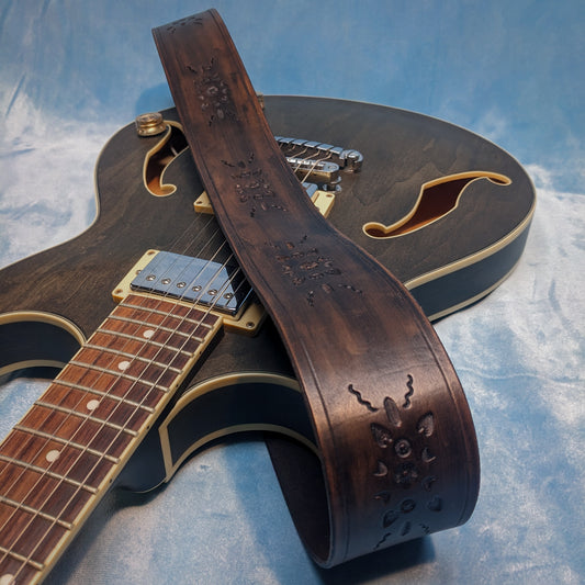 Dark Patterned Leather Guitar Strap