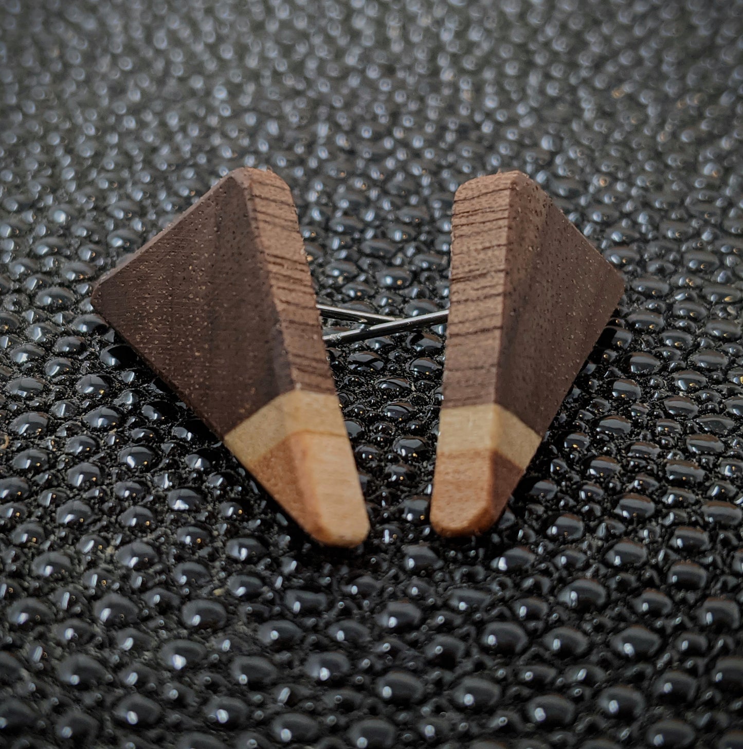 Walnut Stripe Small Triangle Stud Earrings