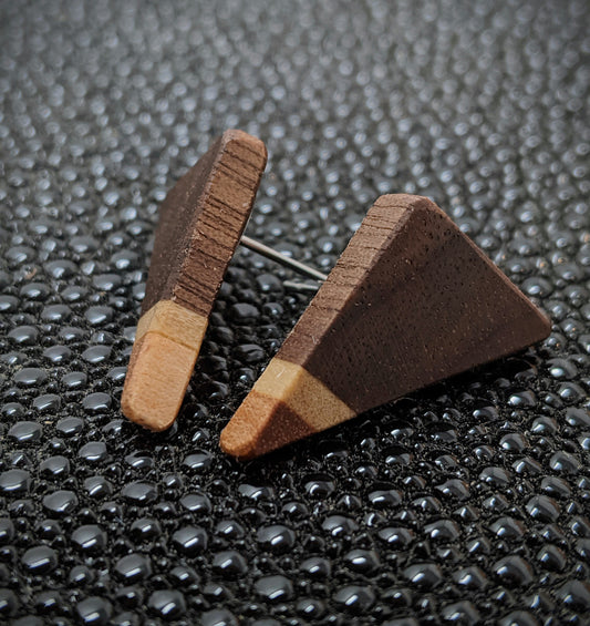 Walnut Stripe Small Triangle Stud Earrings