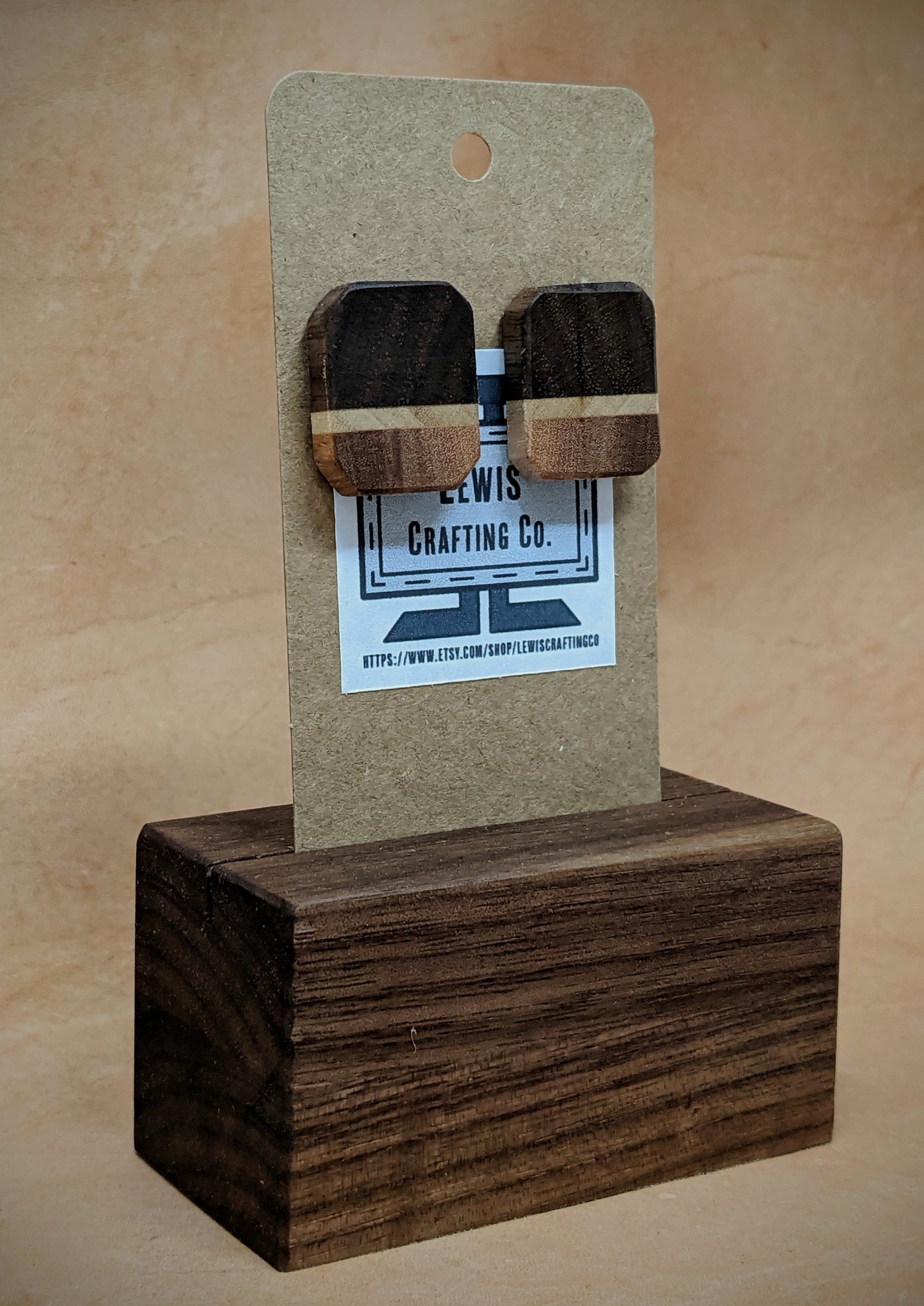 Walnut Stripe Squares Stud Earrings