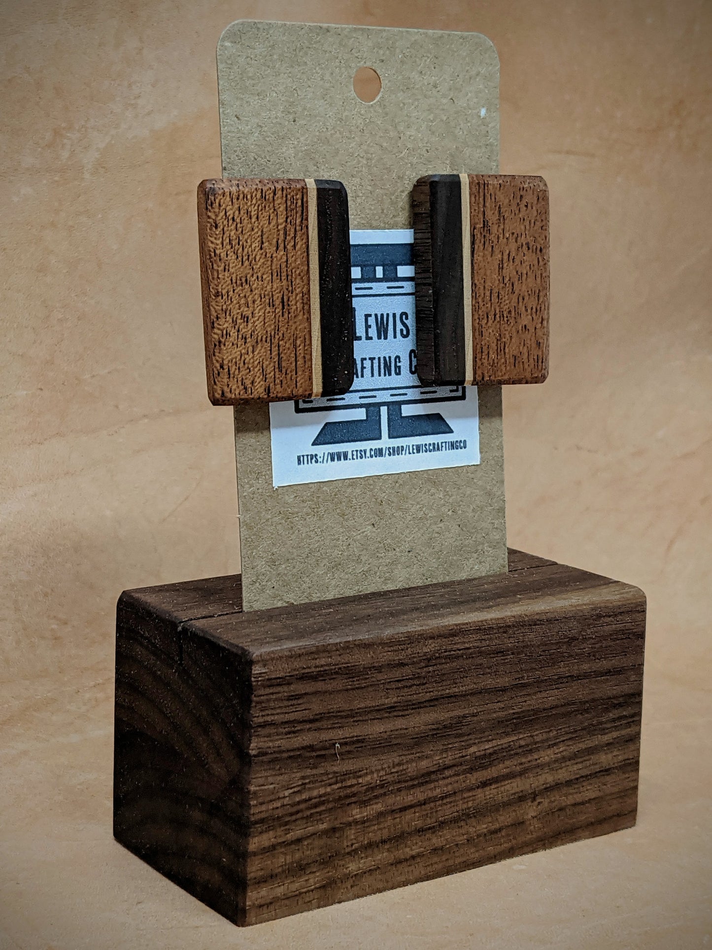Mahogany Stripe Rectangle Stud Earrings