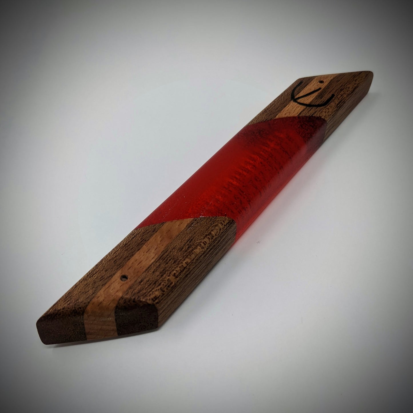 Red Stripe Diagonal Wood and Resin Window Mezuzah