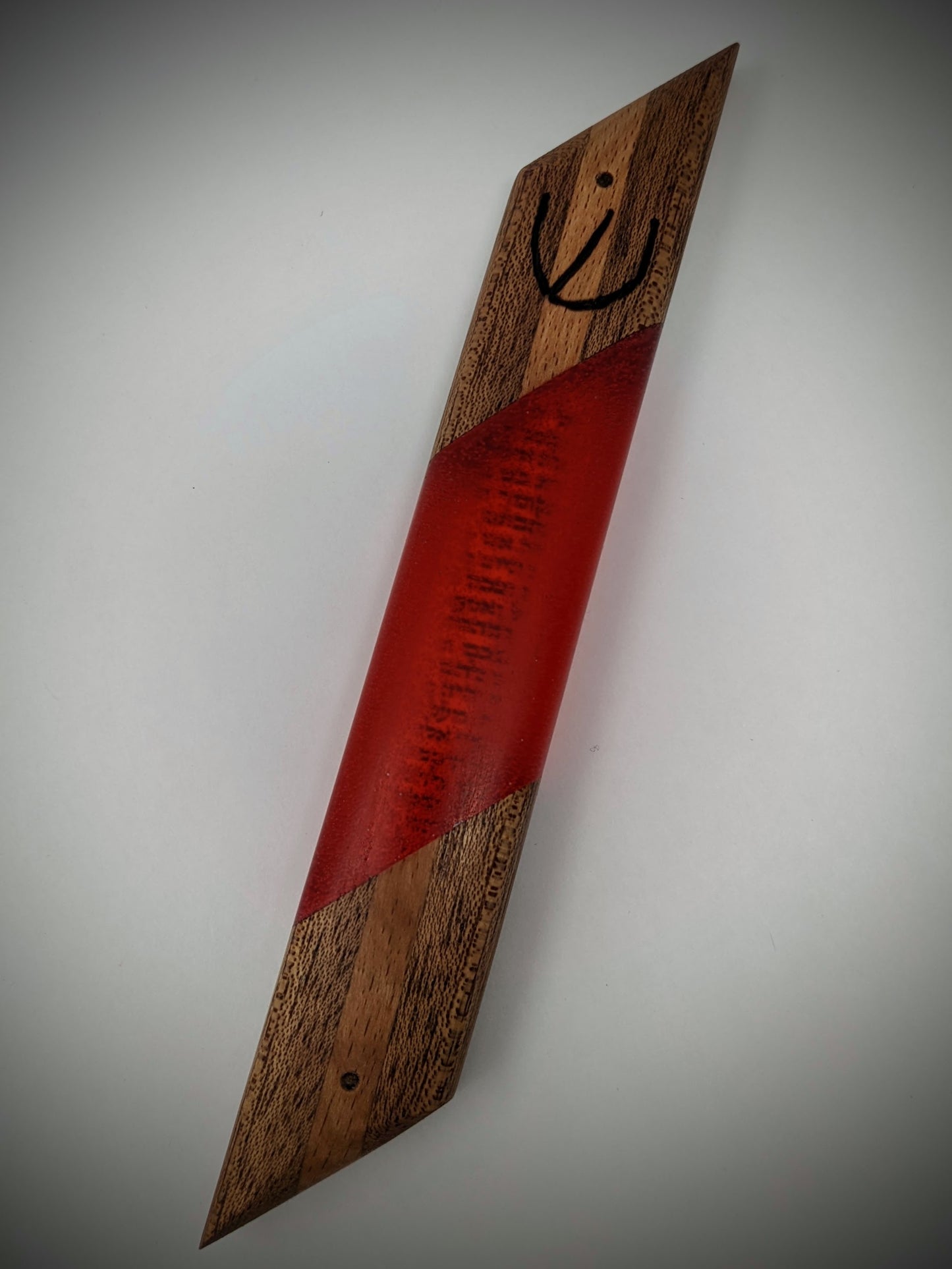 Red Stripe Diagonal Wood and Resin Window Mezuzah