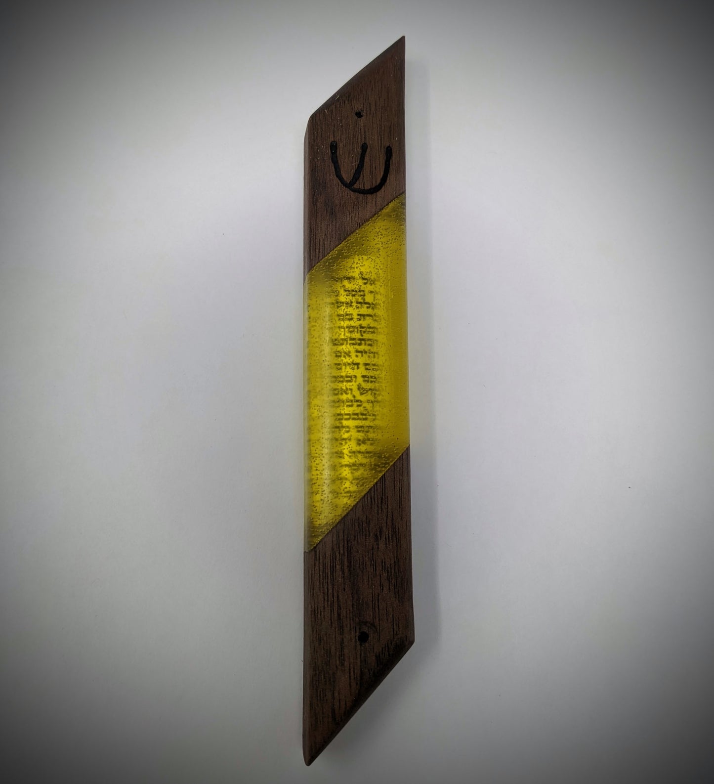 Bright Yellow Diagonal Wood and Resin Window Mezuzah