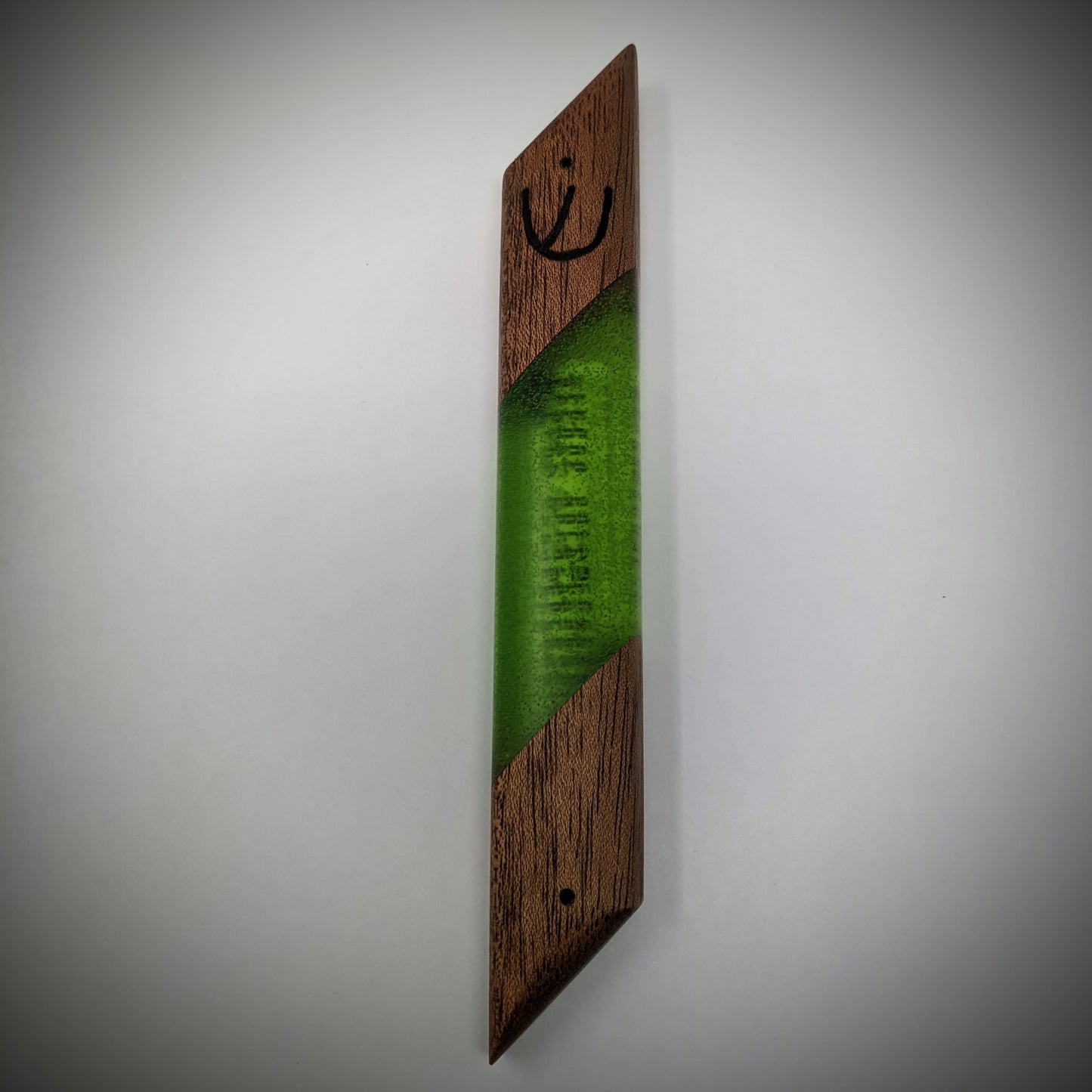 Apple Green Diagonal Wood and Resin Window Mezuzah