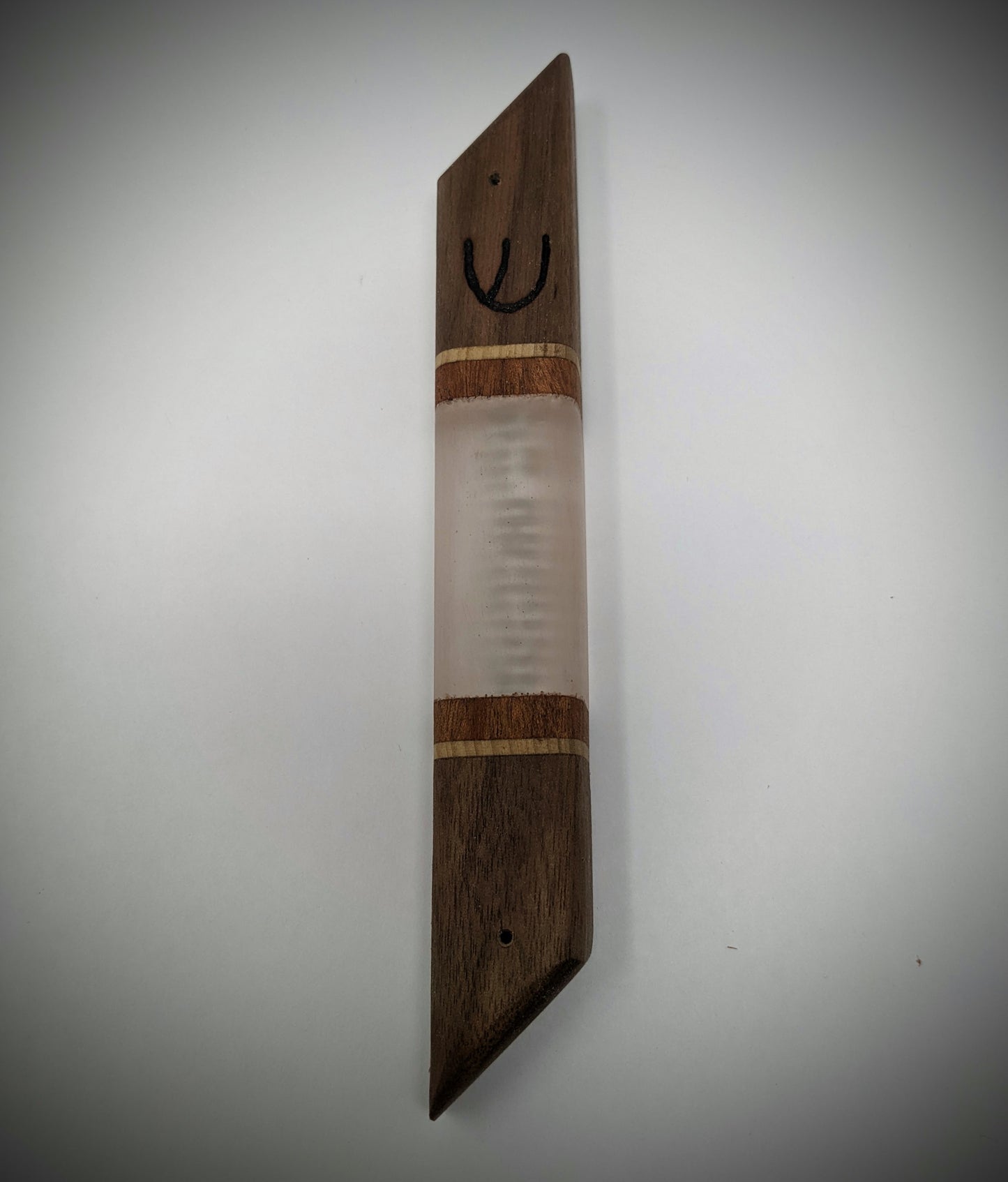 Walnut Diagonal Wood and Resin Window Mezuzah