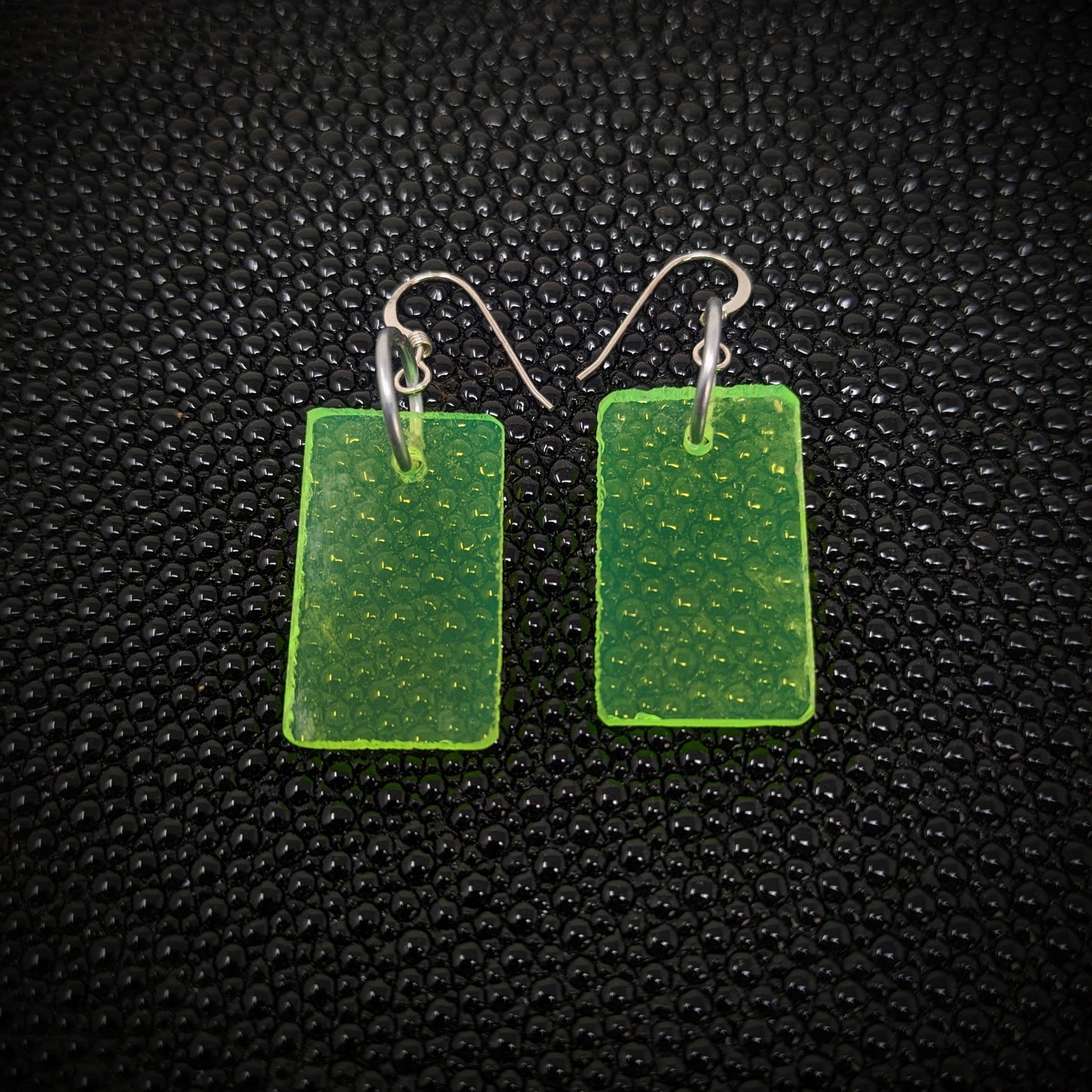 Neon Green Rectangle Dangle Earrings