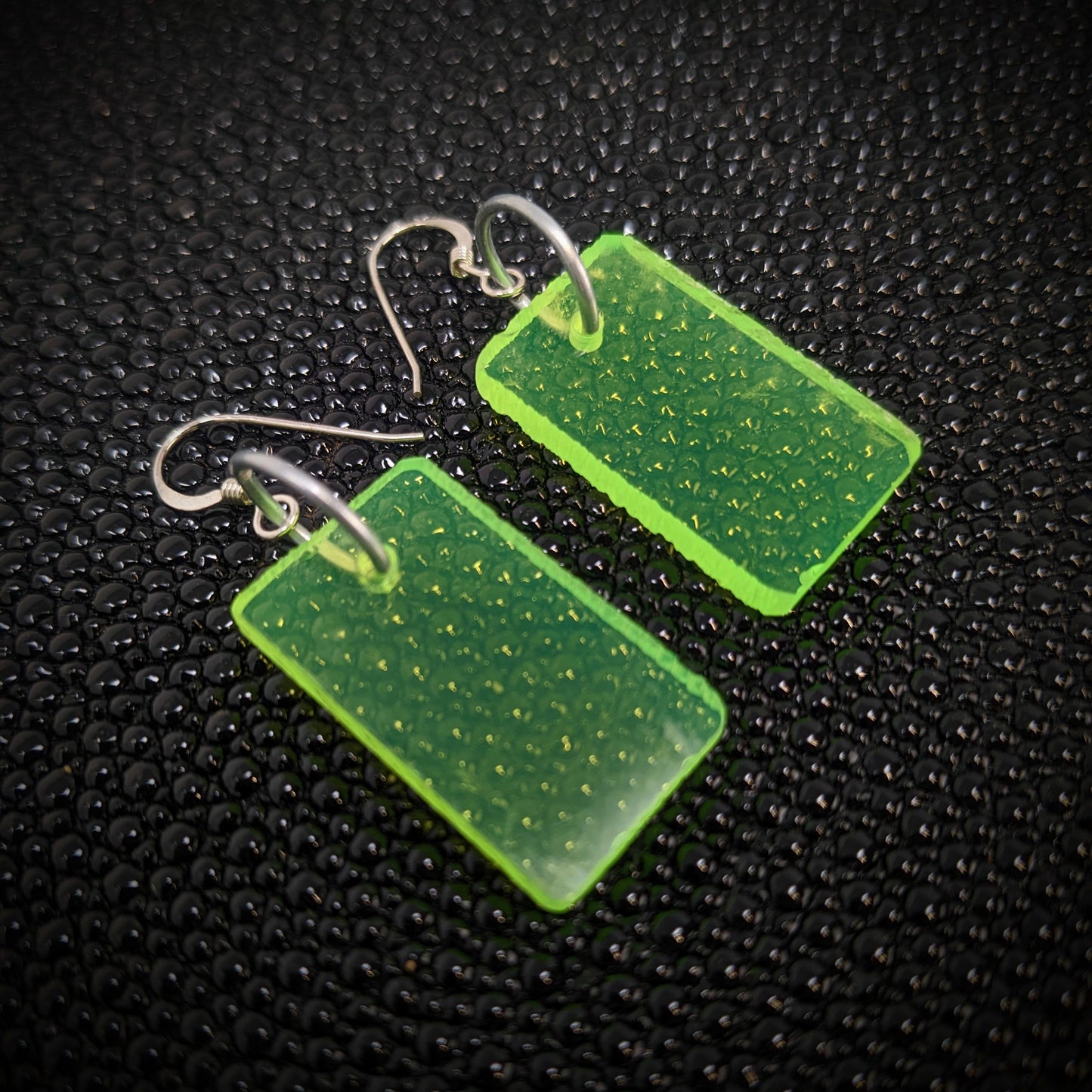 Neon Green Rectangle Dangle Earrings