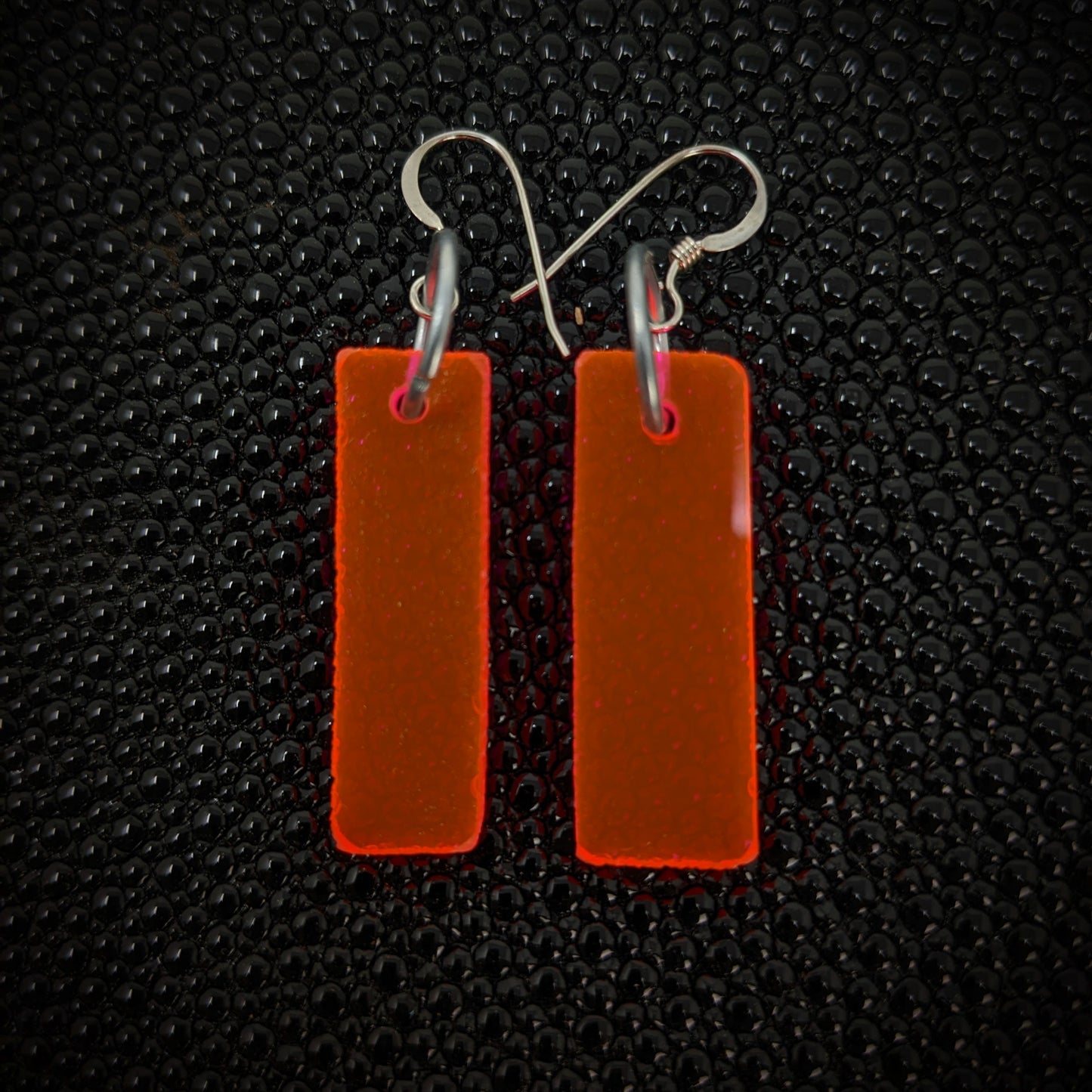 Neon Orange/ Pink Rectangle Dangle Earrings