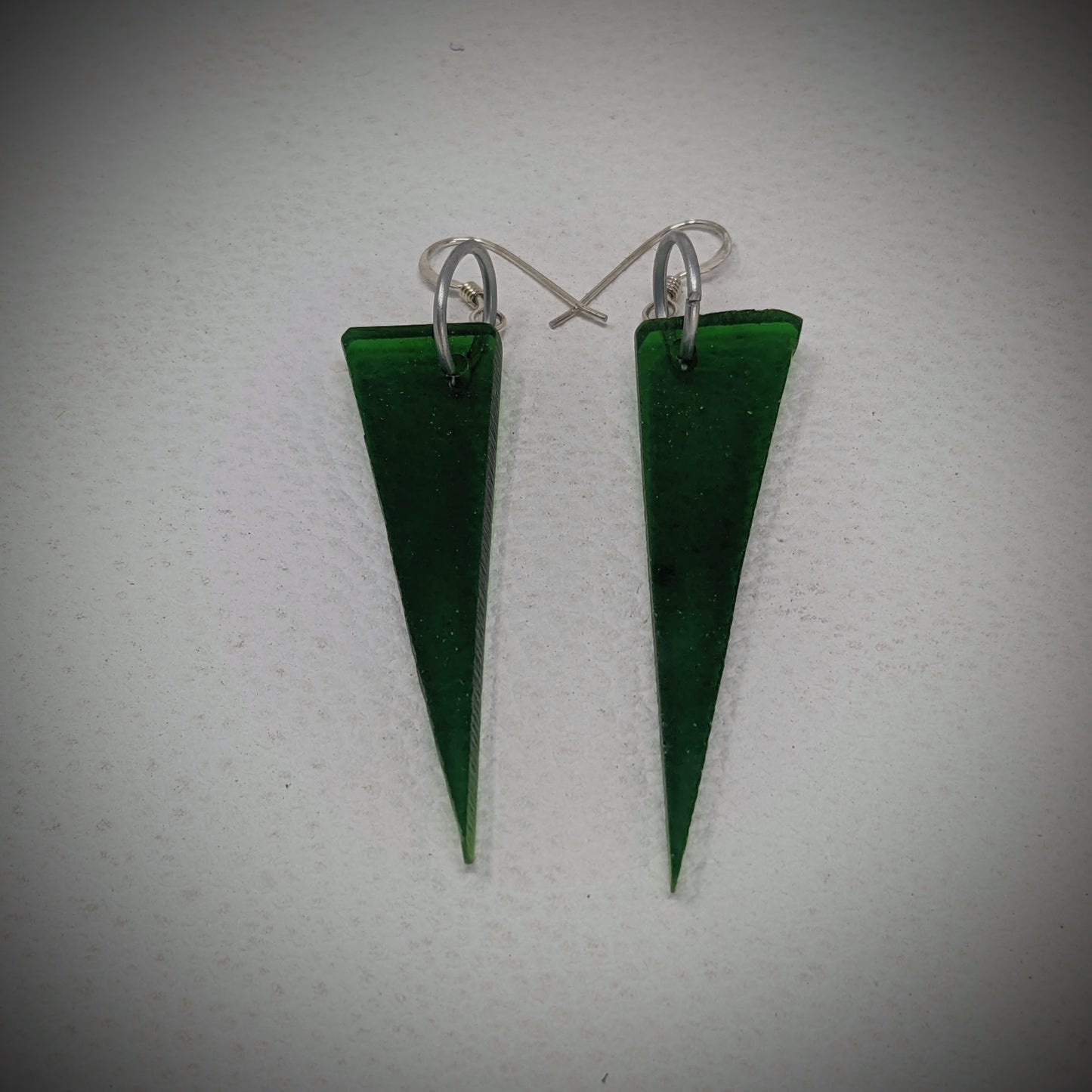 Dark Green Triangles Dangle Earrings